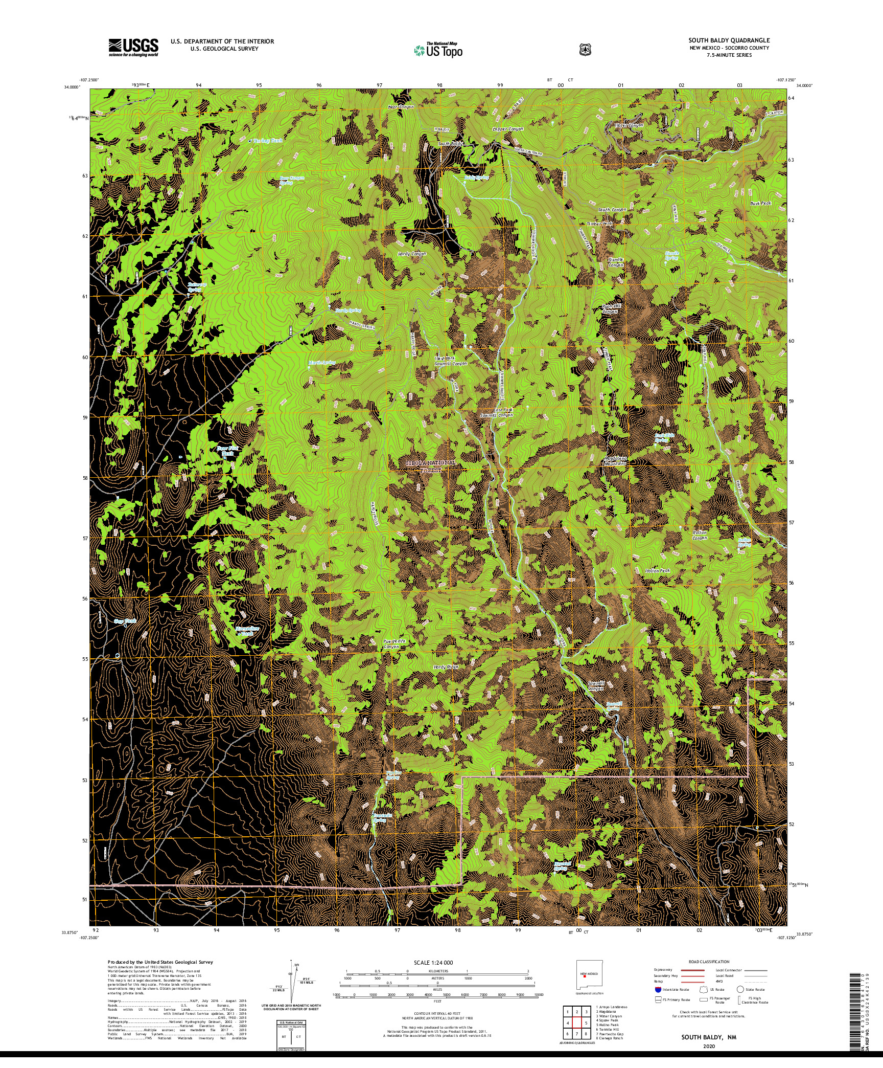 USGS US TOPO 7.5-MINUTE MAP FOR SOUTH BALDY, NM 2020