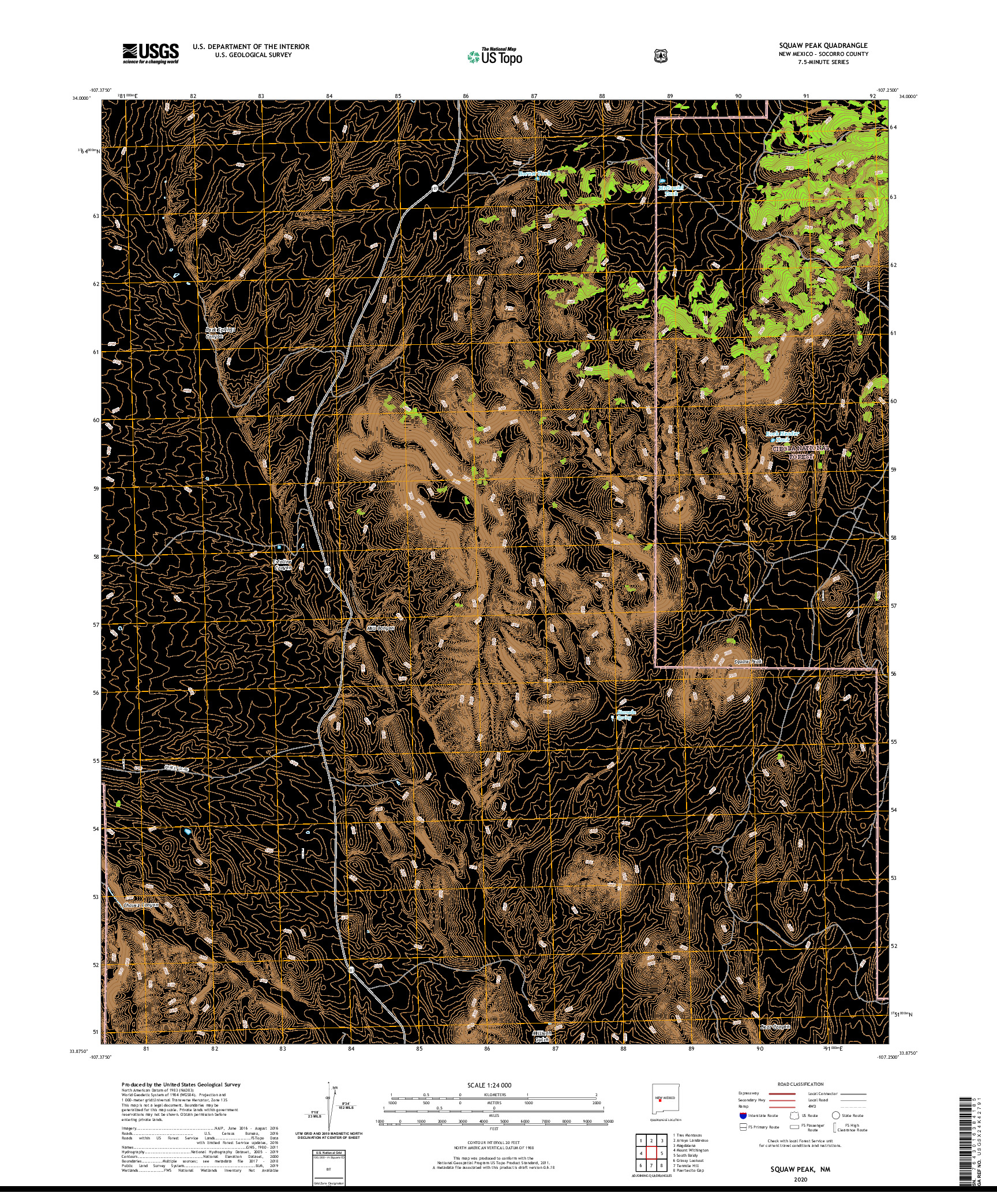 USGS US TOPO 7.5-MINUTE MAP FOR SQUAW PEAK, NM 2020