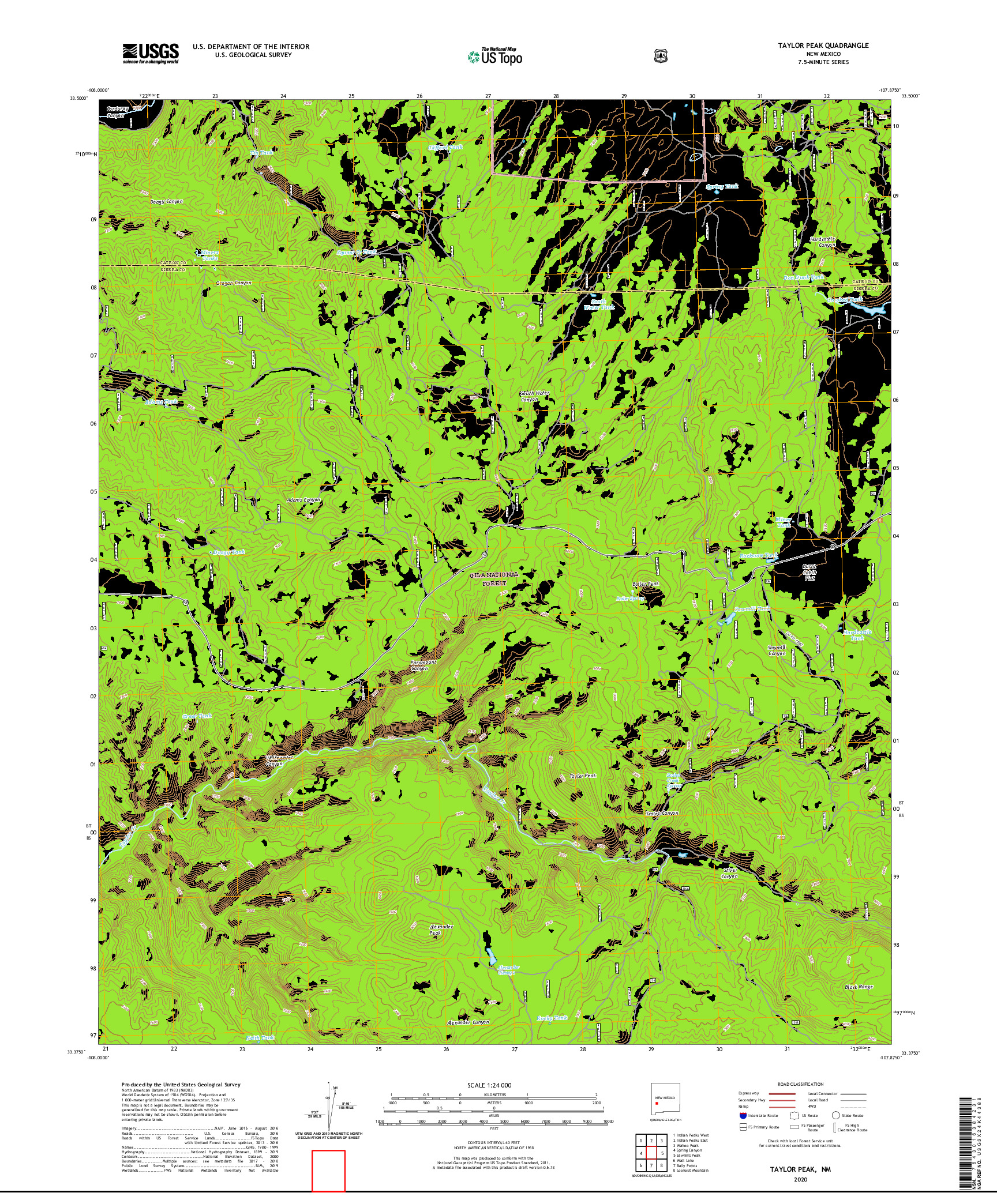 USGS US TOPO 7.5-MINUTE MAP FOR TAYLOR PEAK, NM 2020