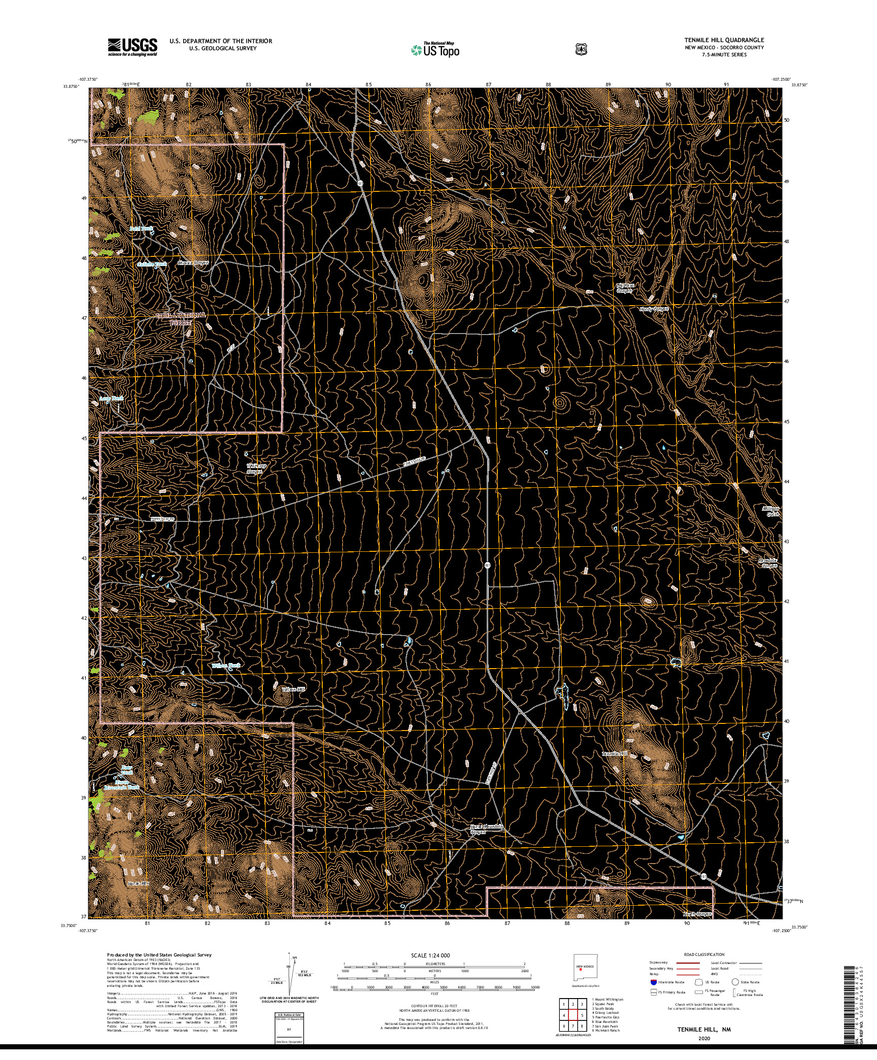 USGS US TOPO 7.5-MINUTE MAP FOR TENMILE HILL, NM 2020