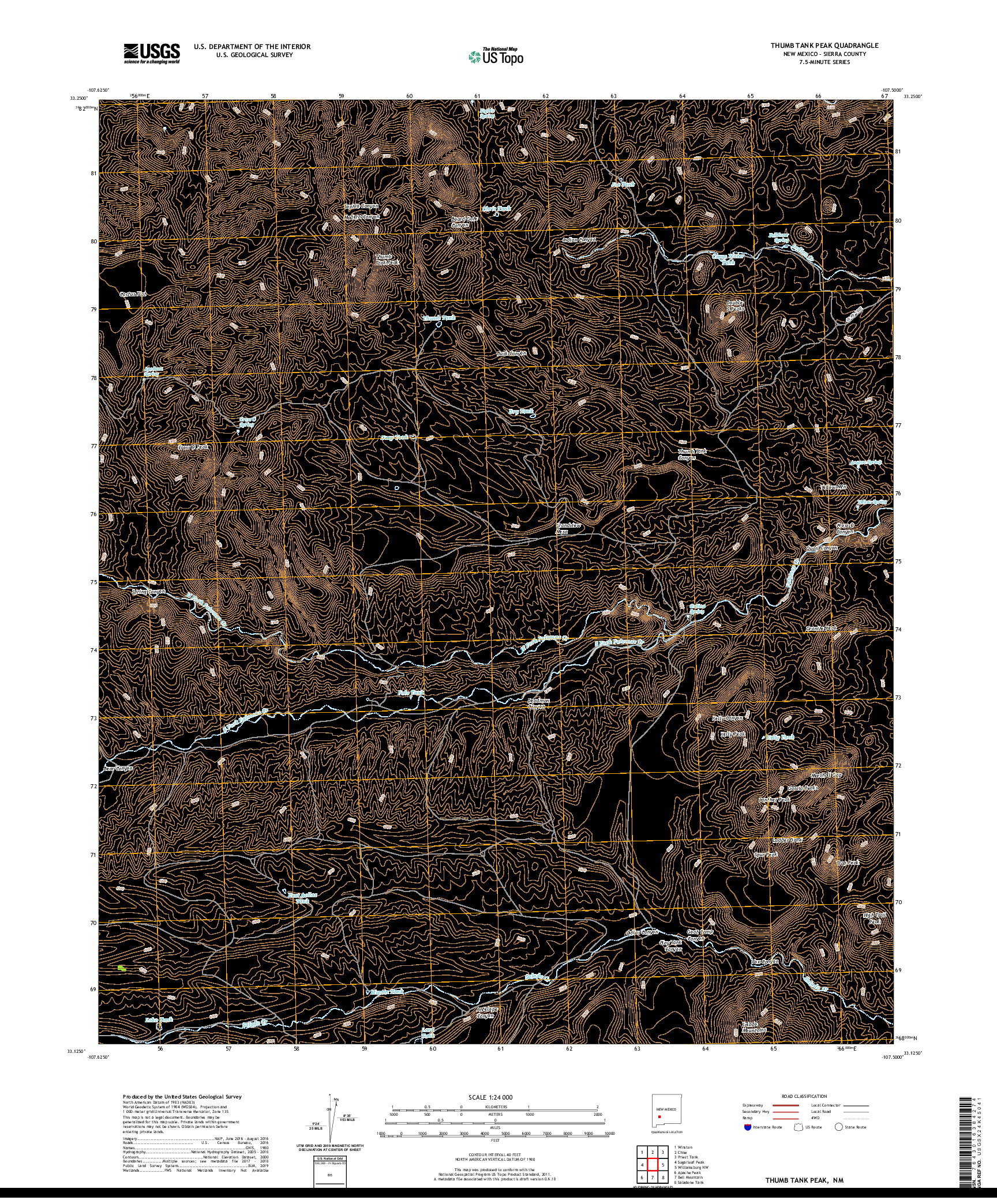 USGS US TOPO 7.5-MINUTE MAP FOR THUMB TANK PEAK, NM 2020