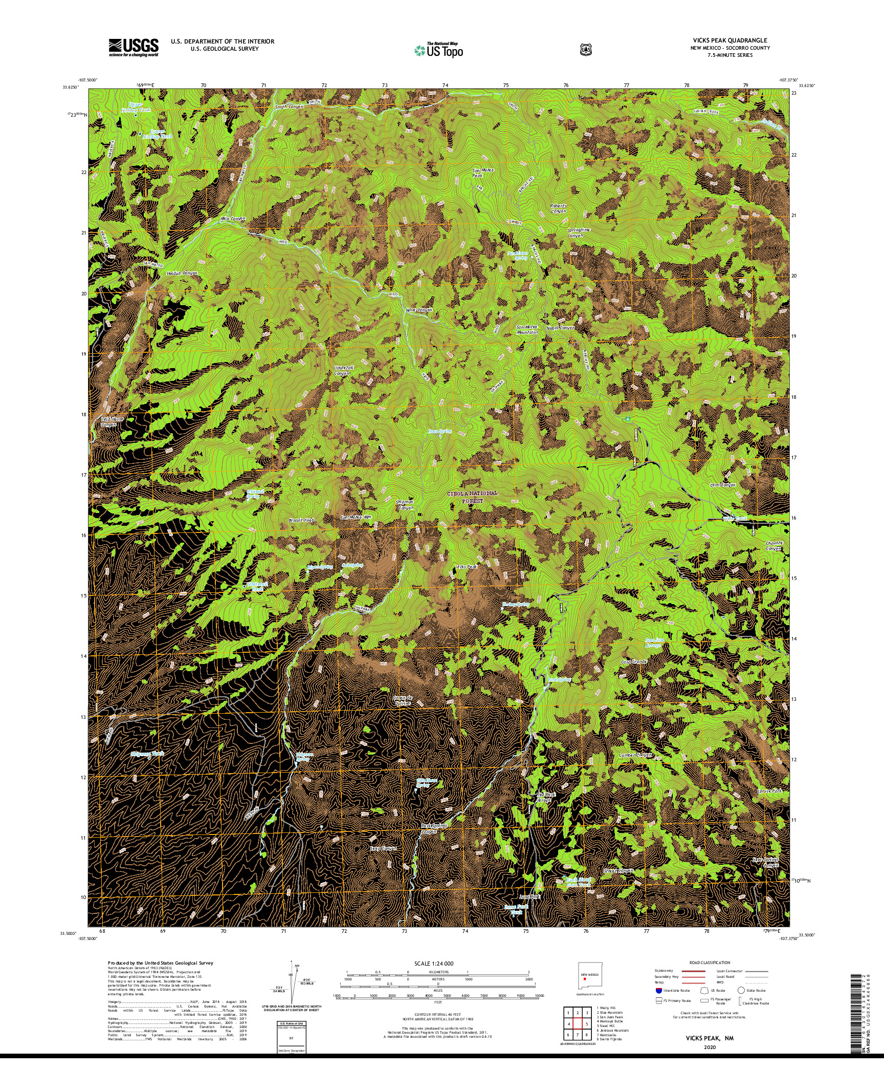 USGS US TOPO 7.5-MINUTE MAP FOR VICKS PEAK, NM 2020