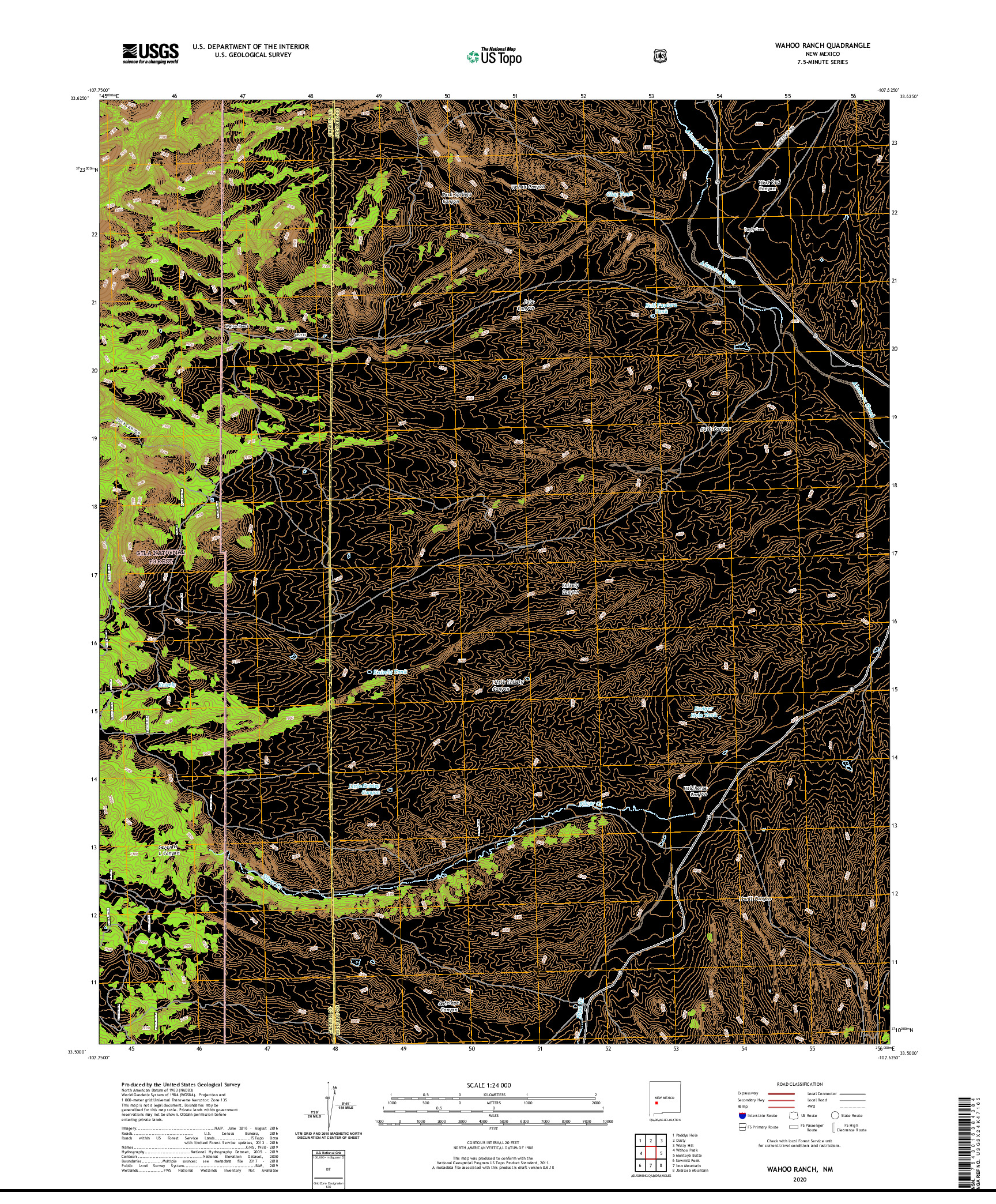 USGS US TOPO 7.5-MINUTE MAP FOR WAHOO RANCH, NM 2020