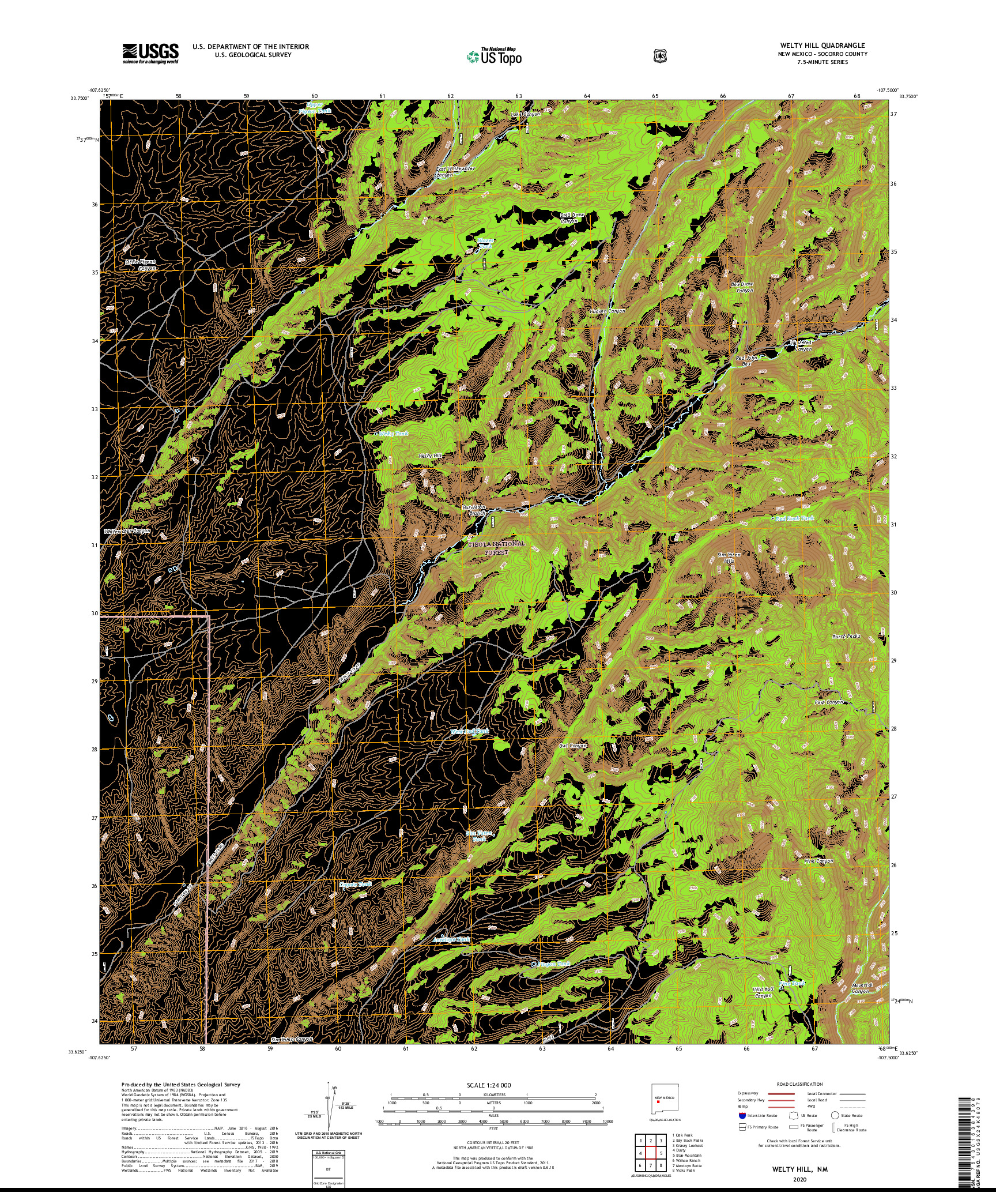 USGS US TOPO 7.5-MINUTE MAP FOR WELTY HILL, NM 2020