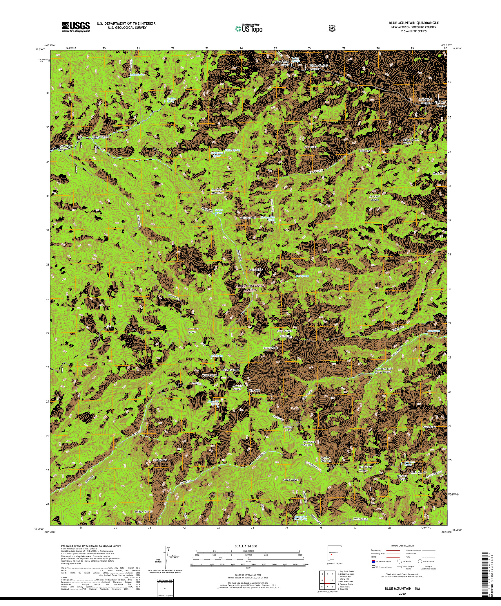 USGS US TOPO 7.5-MINUTE MAP FOR BLUE MOUNTAIN, NM 2020