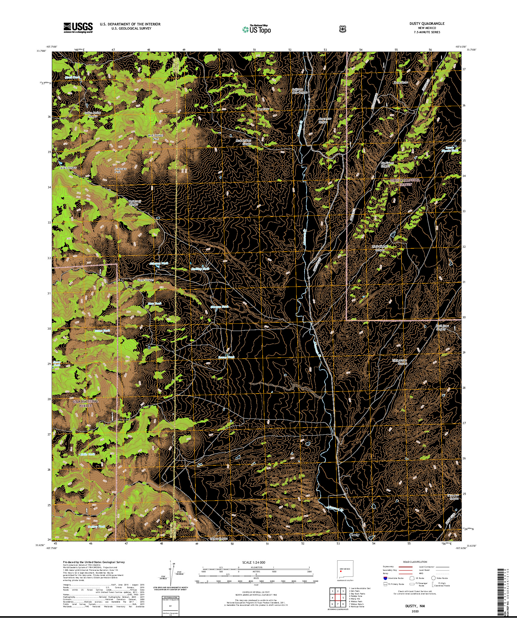 USGS US TOPO 7.5-MINUTE MAP FOR DUSTY, NM 2020