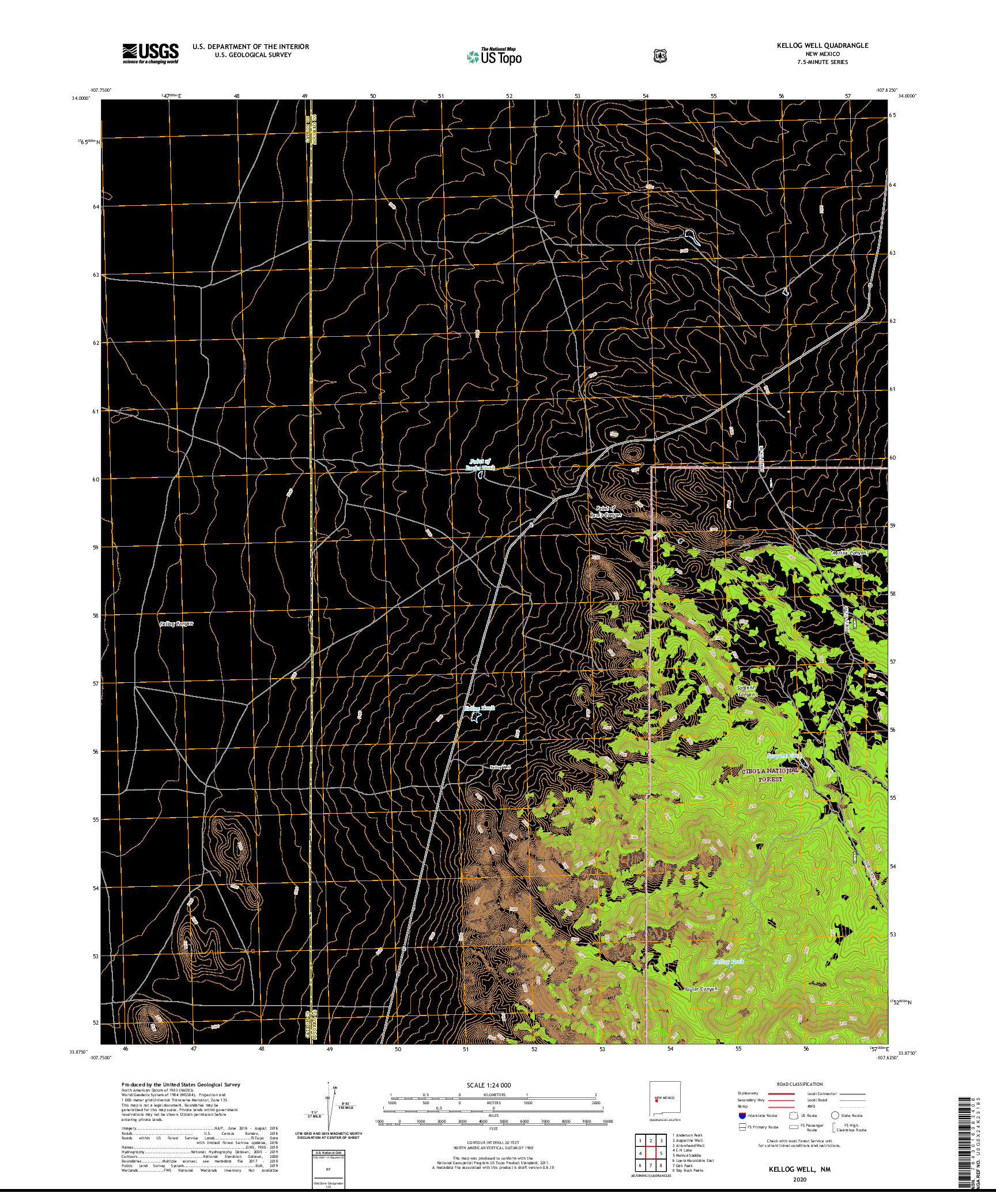 USGS US TOPO 7.5-MINUTE MAP FOR KELLOG WELL, NM 2020