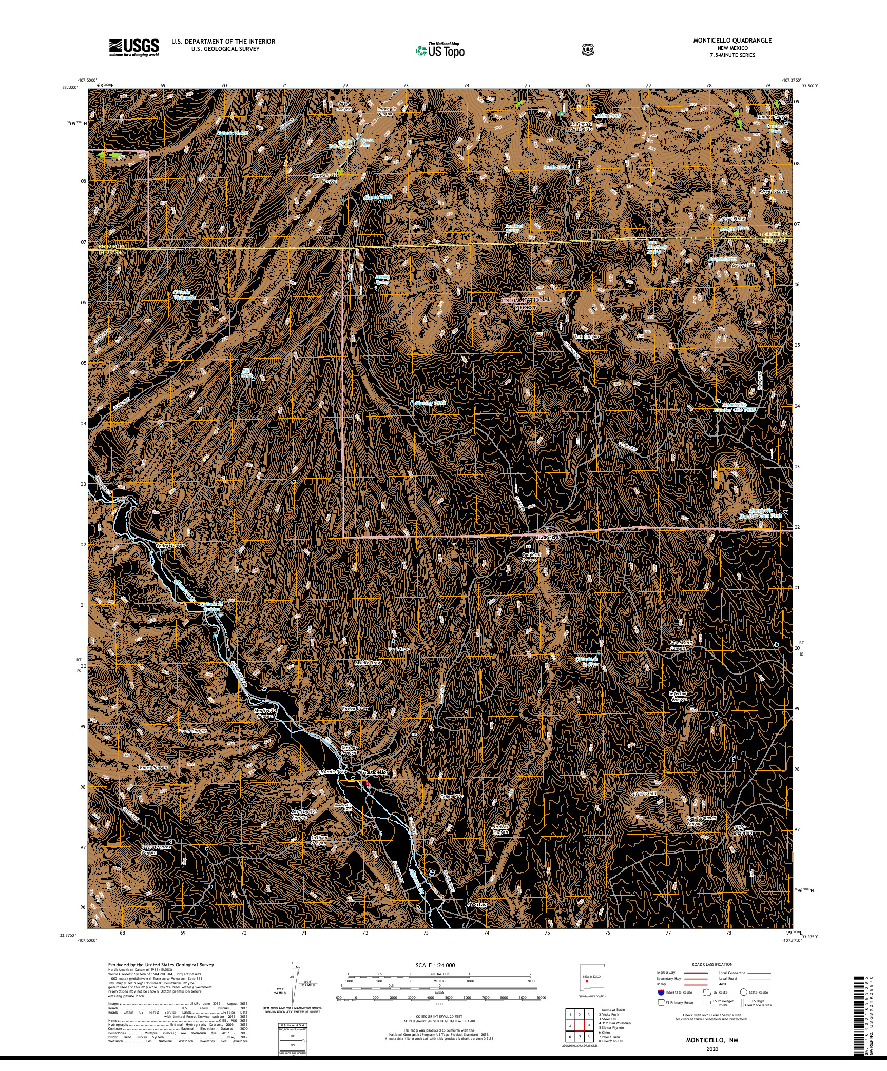 USGS US TOPO 7.5-MINUTE MAP FOR MONTICELLO, NM 2020