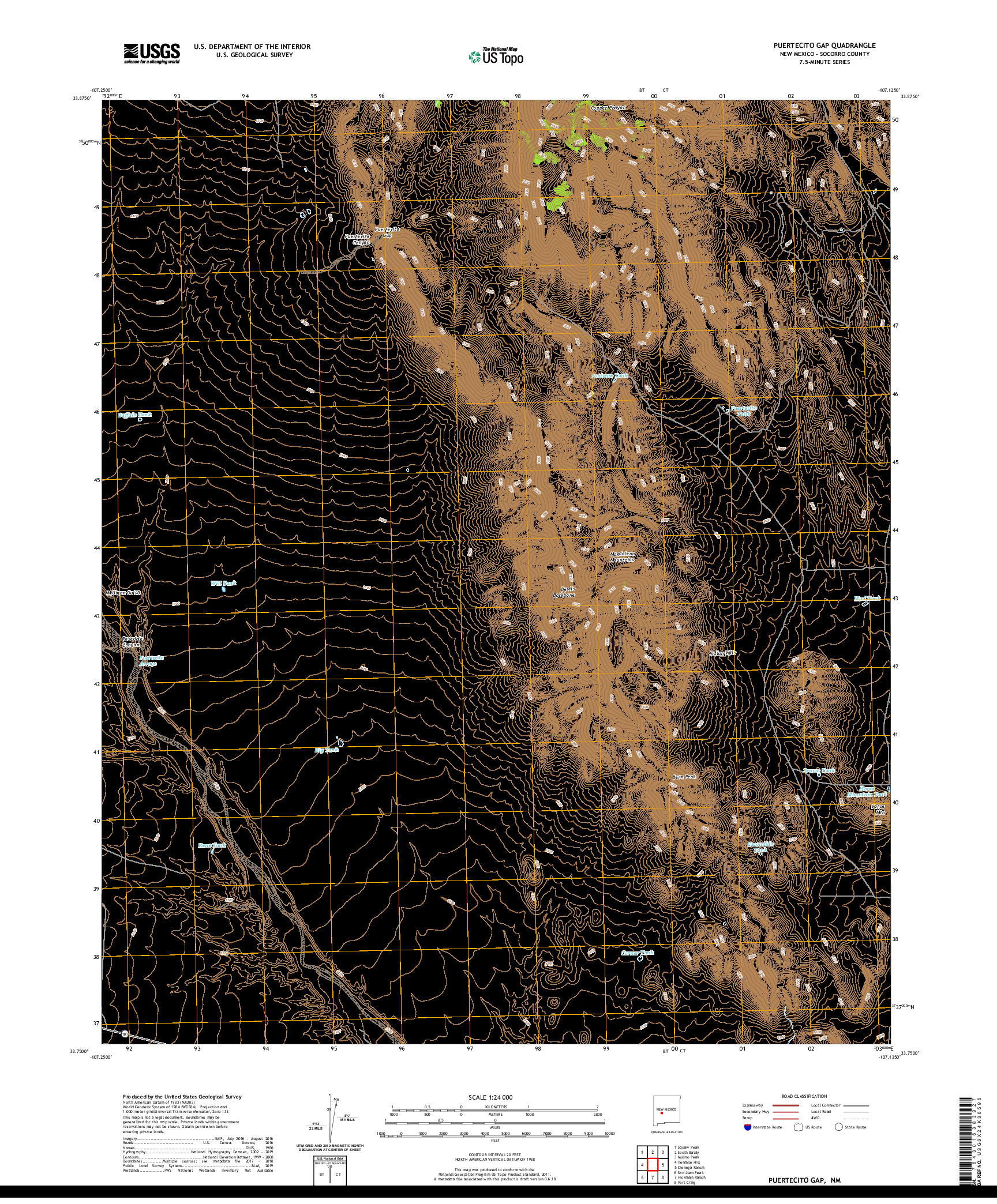USGS US TOPO 7.5-MINUTE MAP FOR PUERTECITO GAP, NM 2020