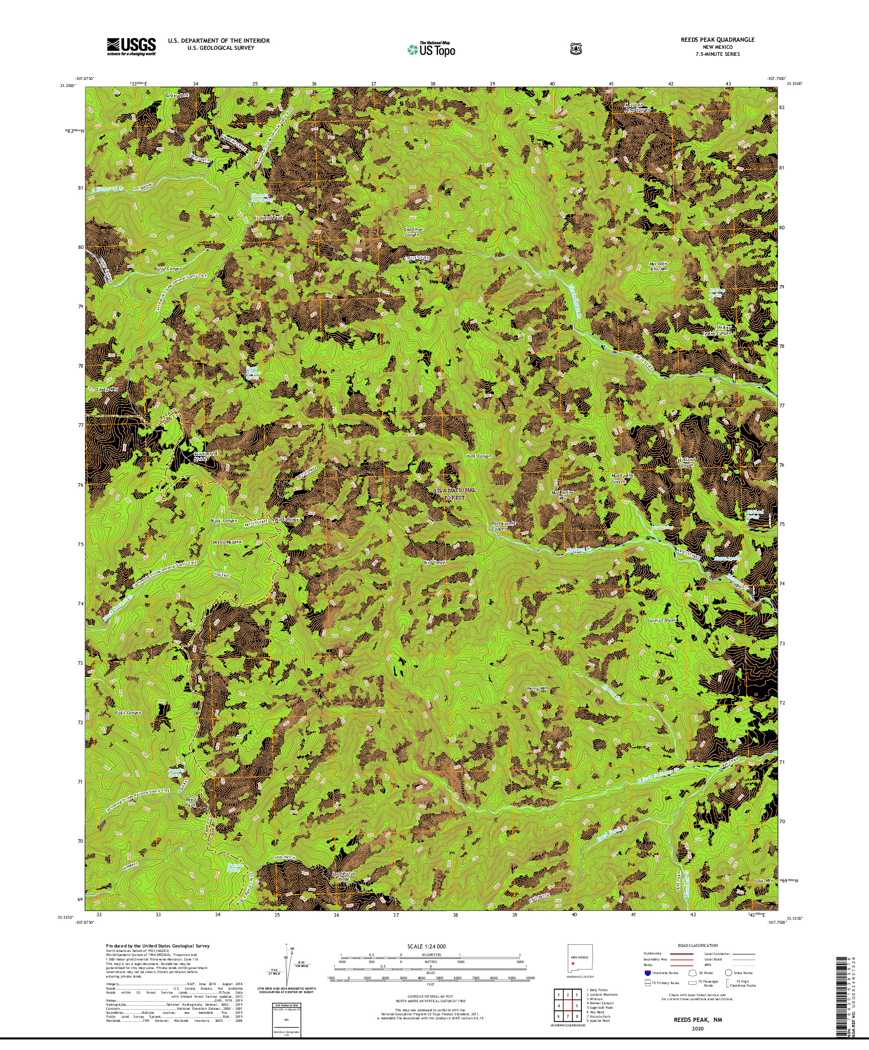USGS US TOPO 7.5-MINUTE MAP FOR REEDS PEAK, NM 2020