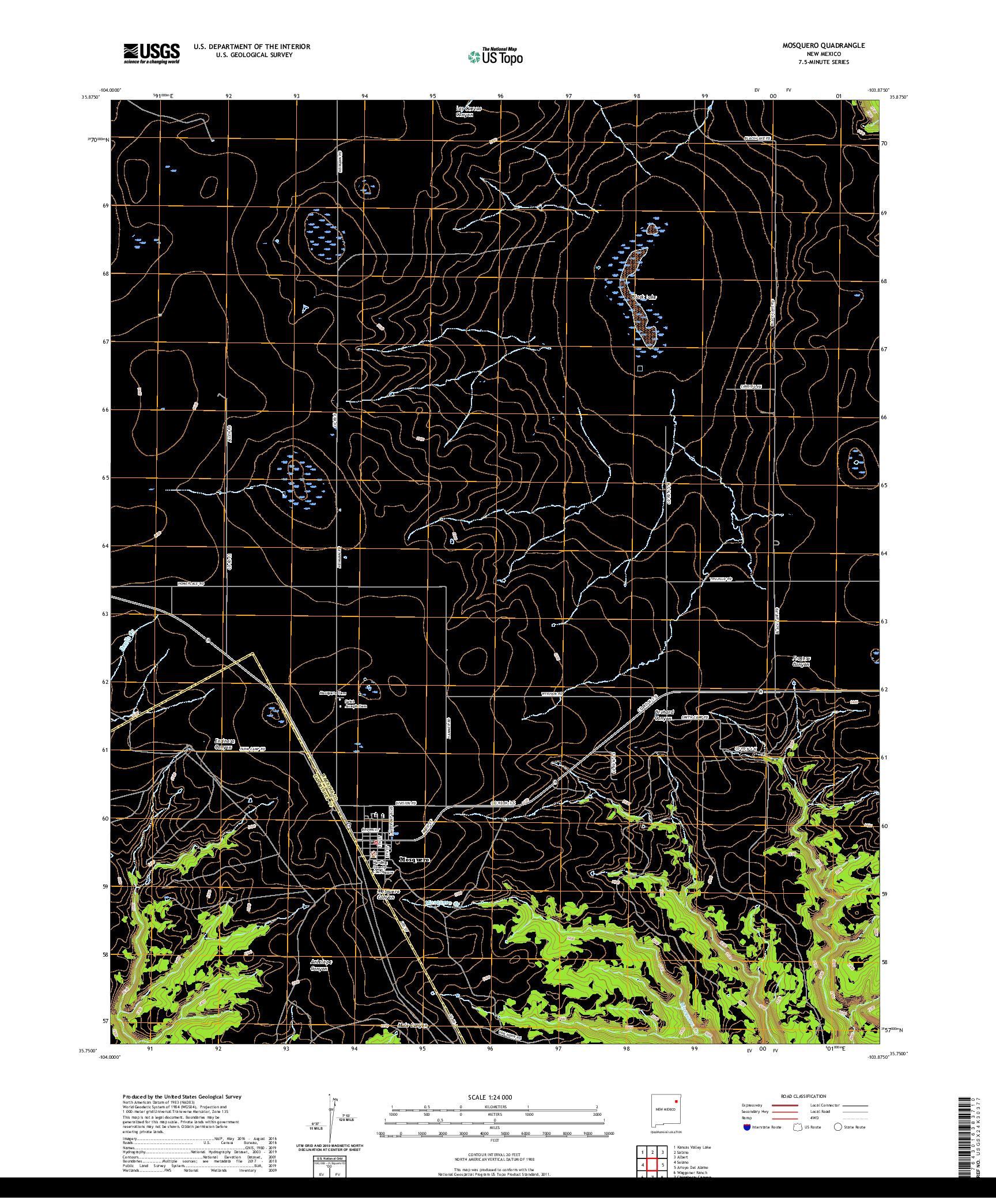 USGS US TOPO 7.5-MINUTE MAP FOR MOSQUERO, NM 2020