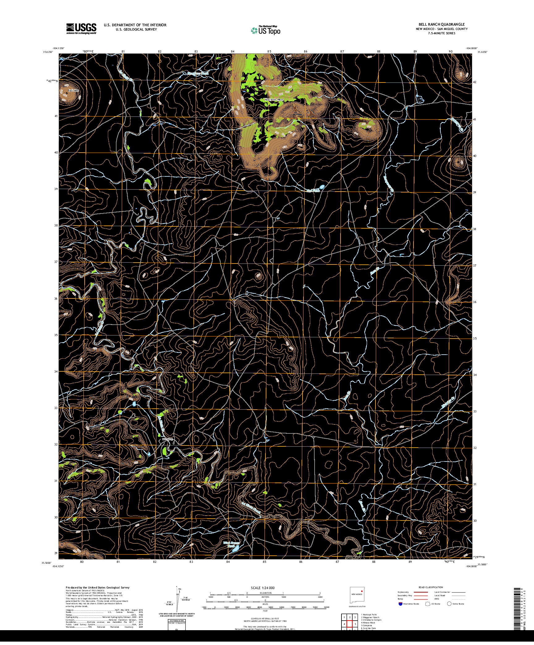 USGS US TOPO 7.5-MINUTE MAP FOR BELL RANCH, NM 2020