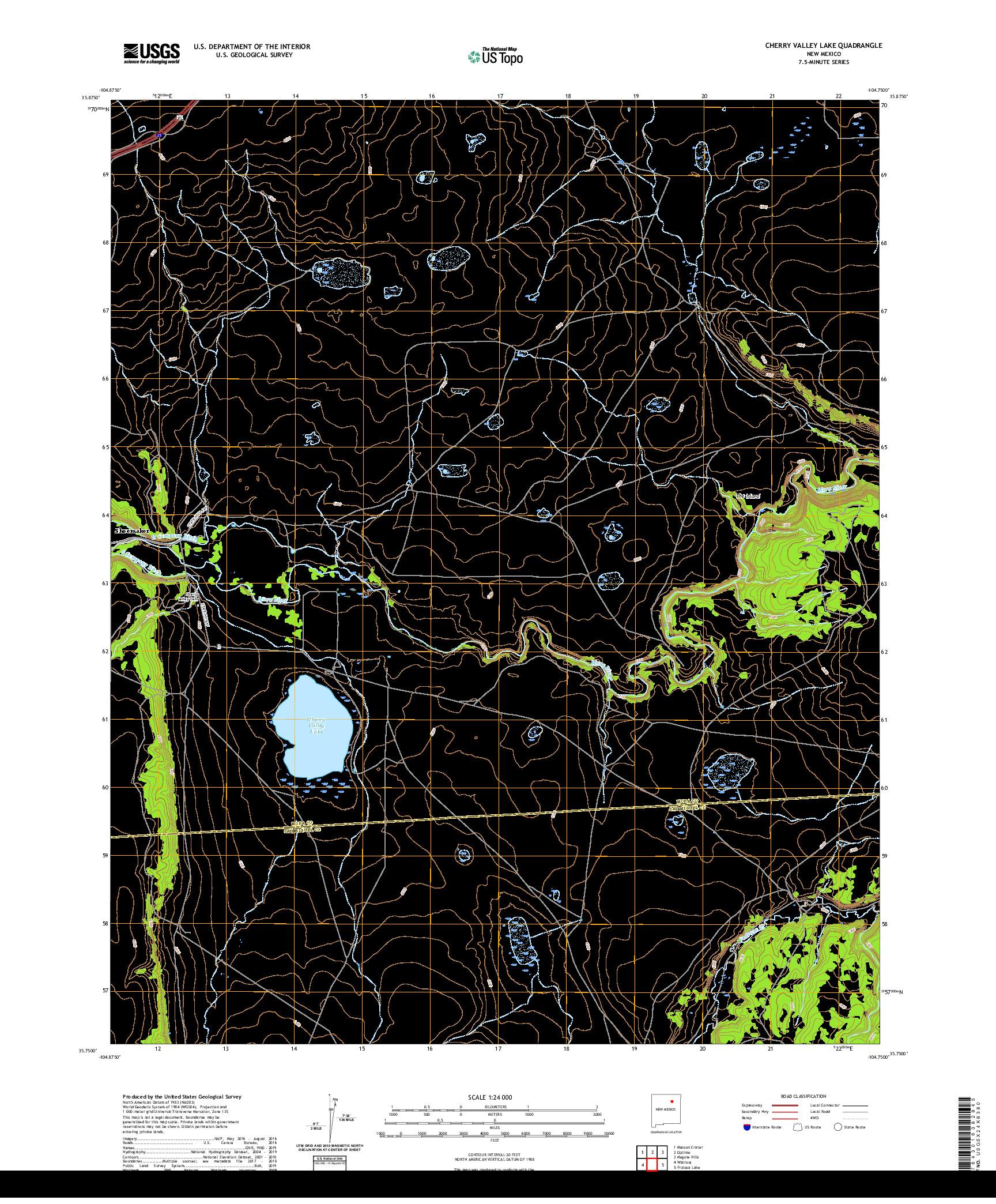USGS US TOPO 7.5-MINUTE MAP FOR CHERRY VALLEY LAKE, NM 2020