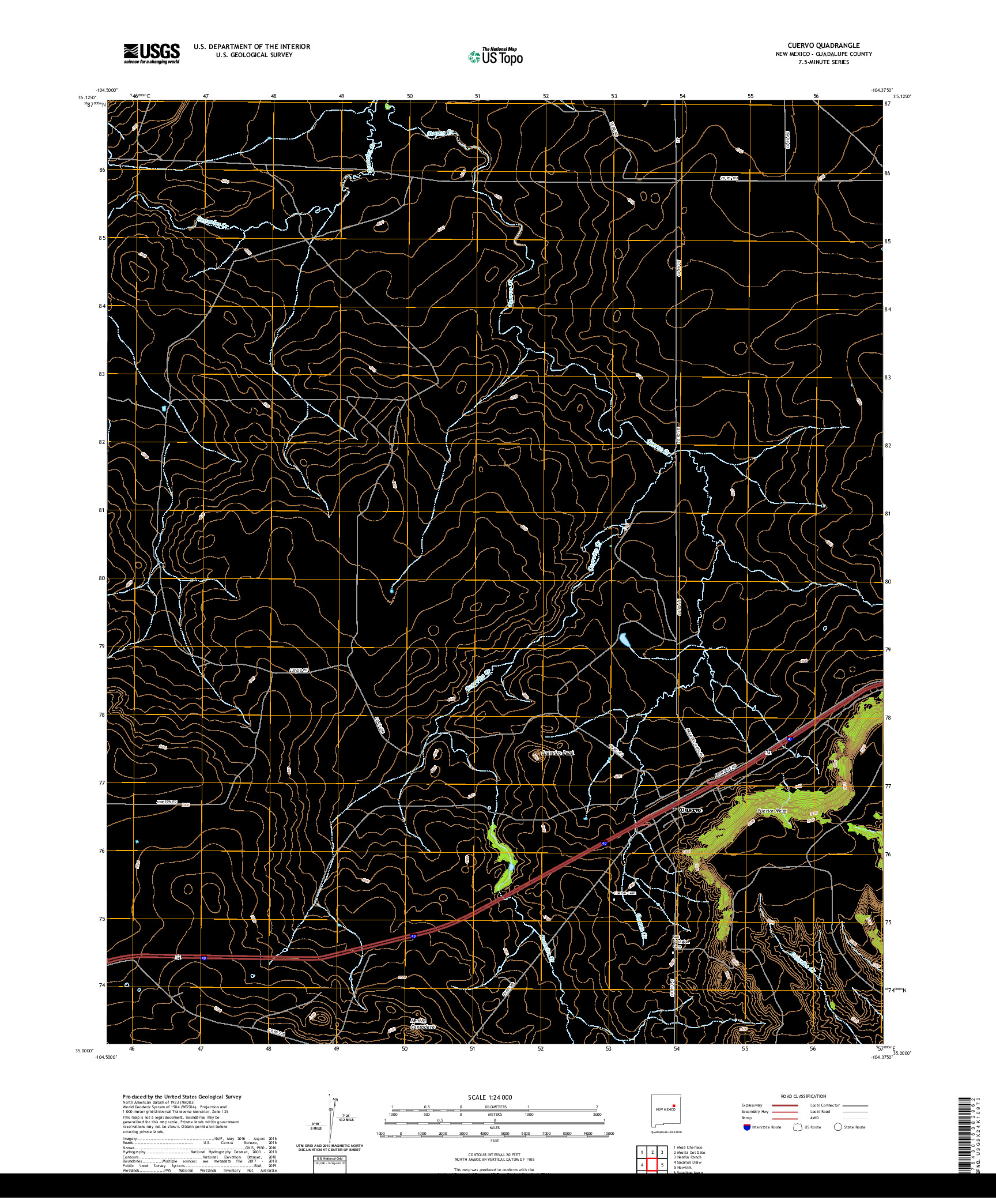 USGS US TOPO 7.5-MINUTE MAP FOR CUERVO, NM 2020
