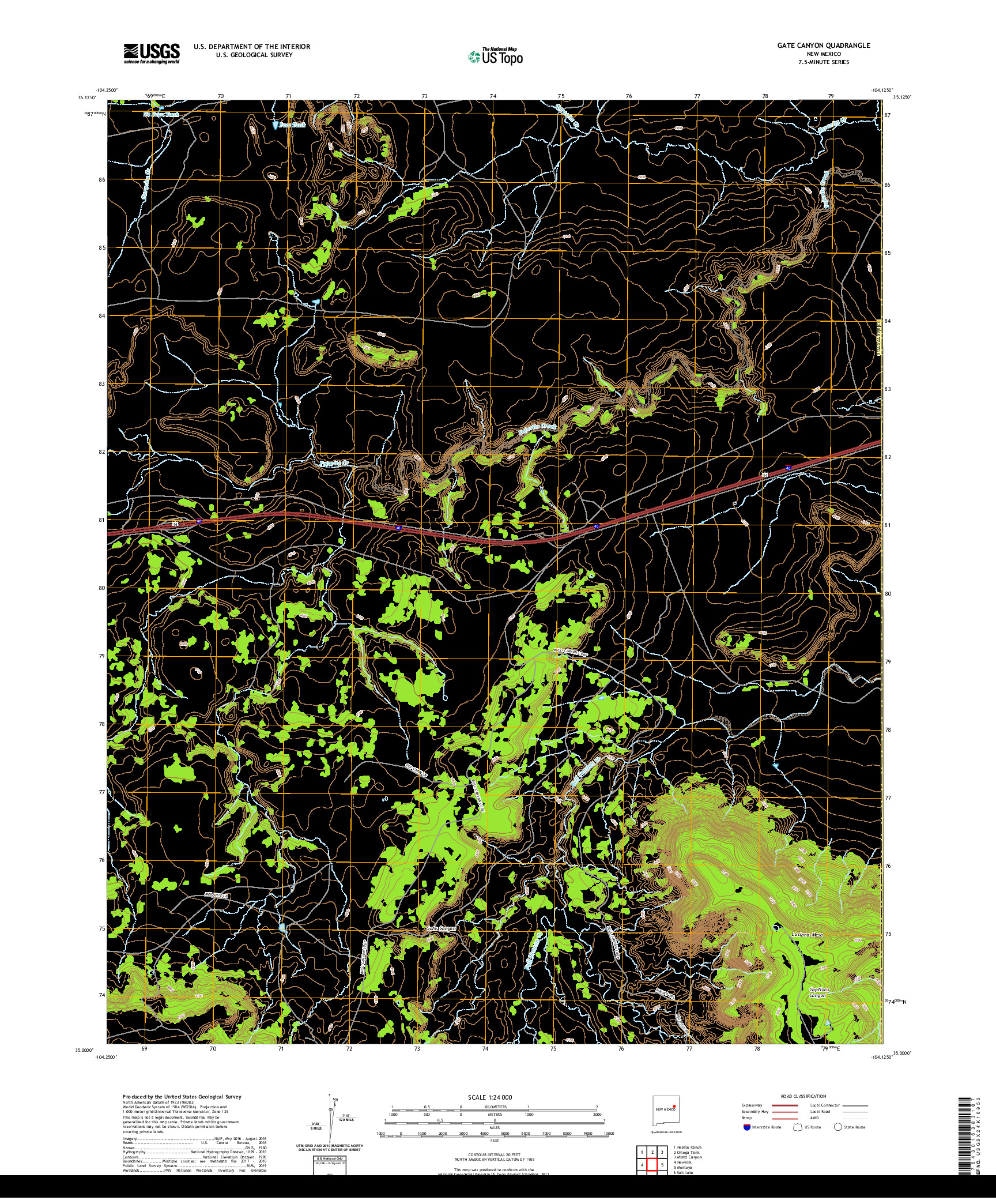 USGS US TOPO 7.5-MINUTE MAP FOR GATE CANYON, NM 2020