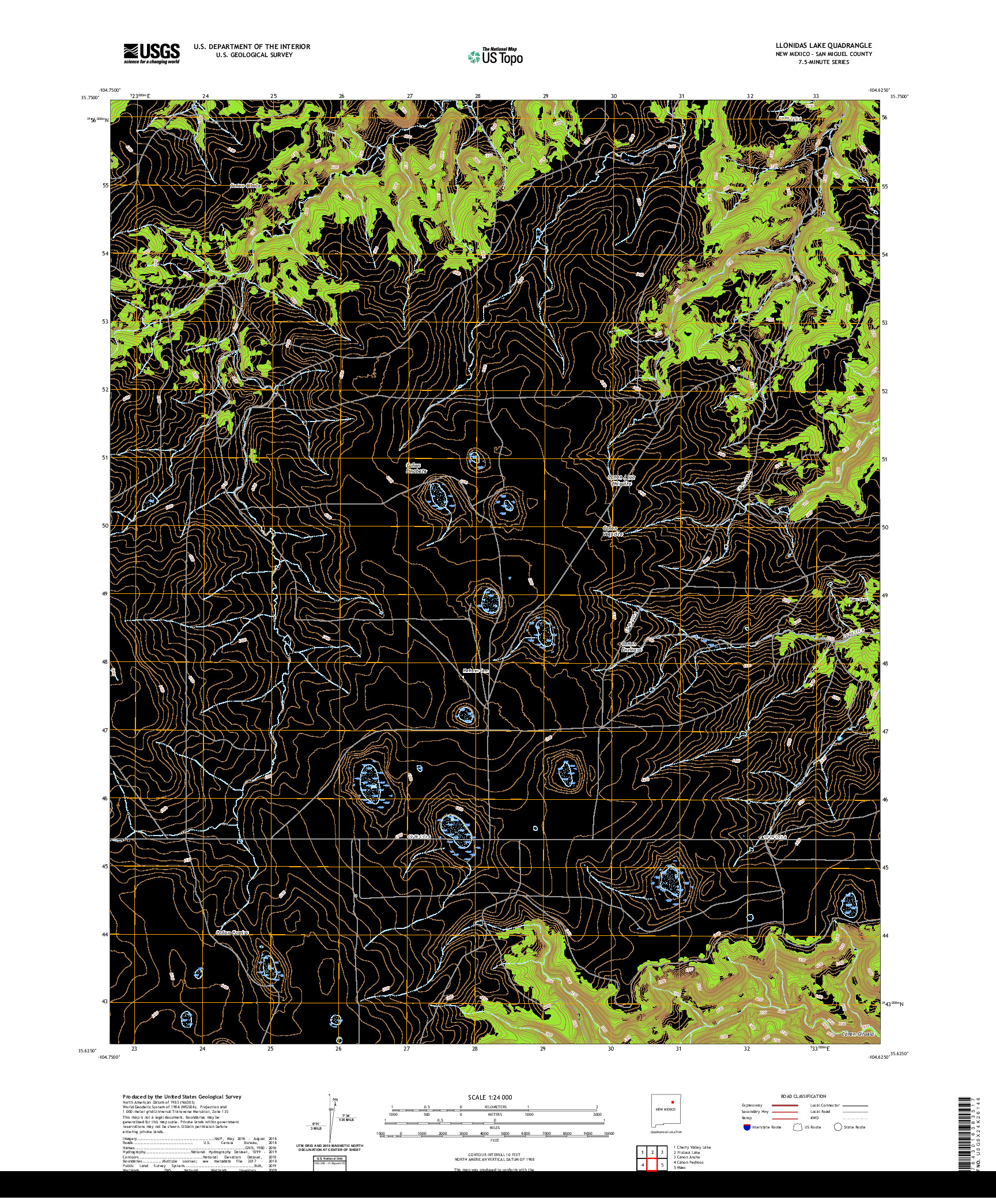 USGS US TOPO 7.5-MINUTE MAP FOR LLONIDAS LAKE, NM 2020