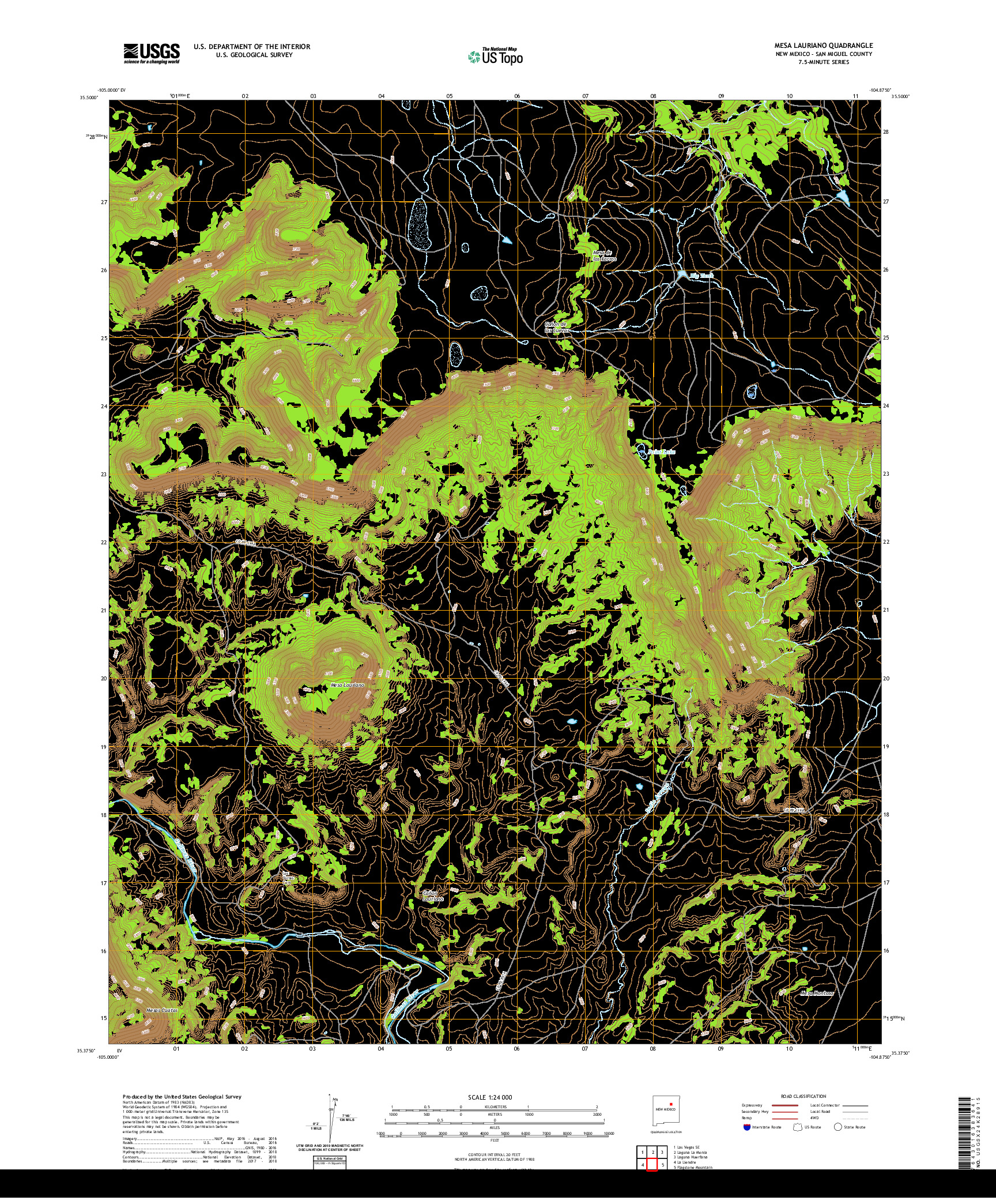 USGS US TOPO 7.5-MINUTE MAP FOR MESA LAURIANO, NM 2020