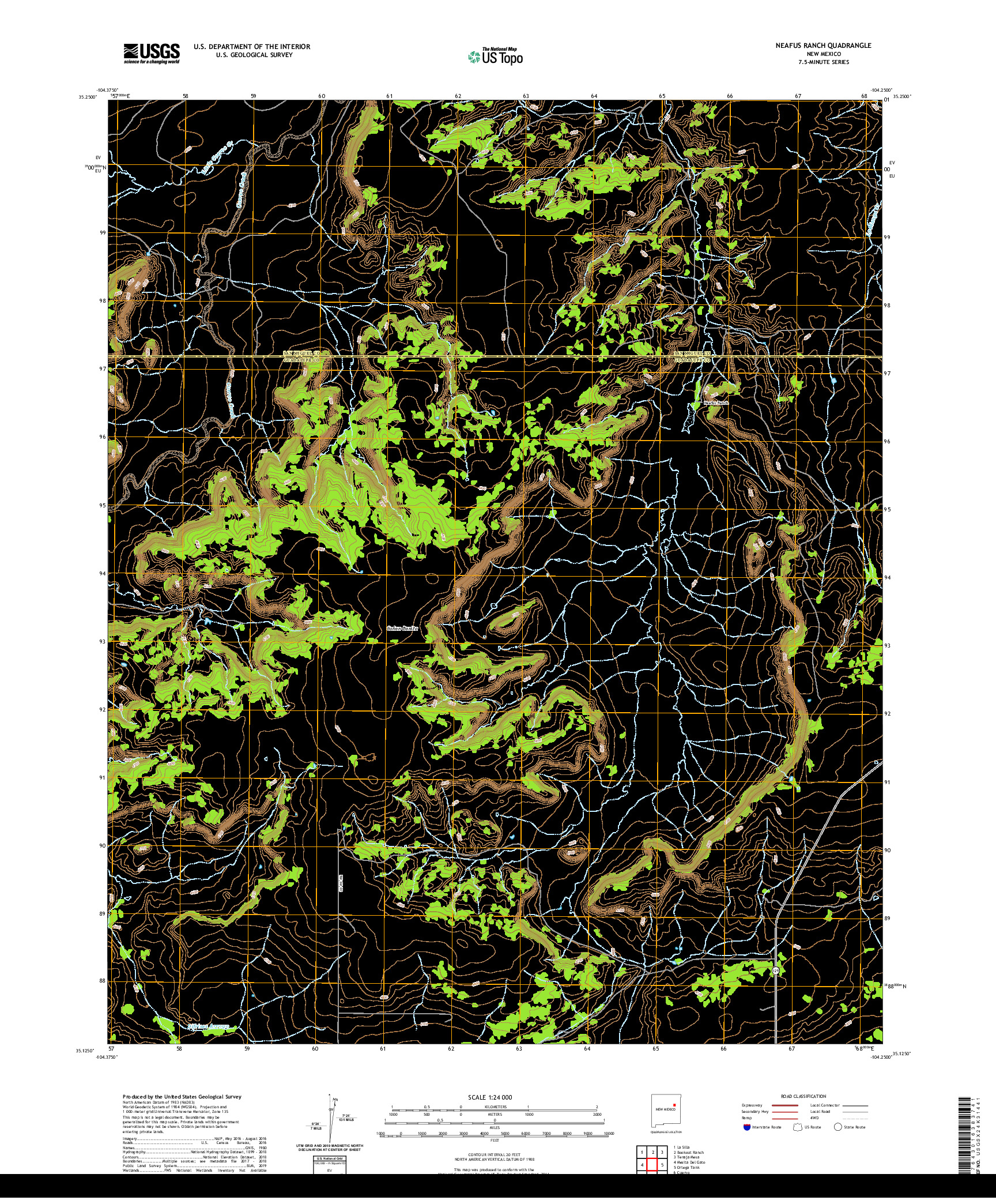 USGS US TOPO 7.5-MINUTE MAP FOR NEAFUS RANCH, NM 2020