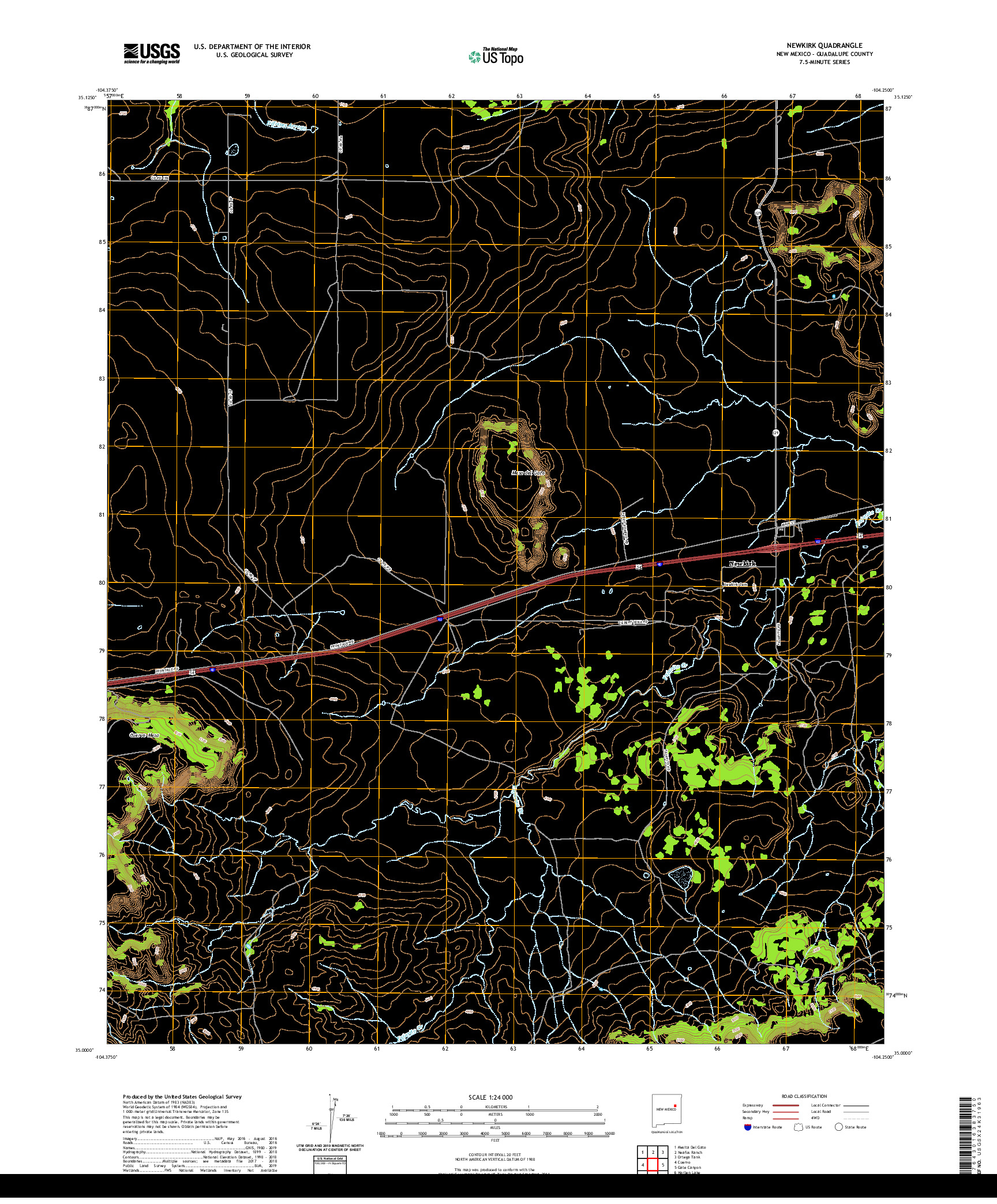 USGS US TOPO 7.5-MINUTE MAP FOR NEWKIRK, NM 2020