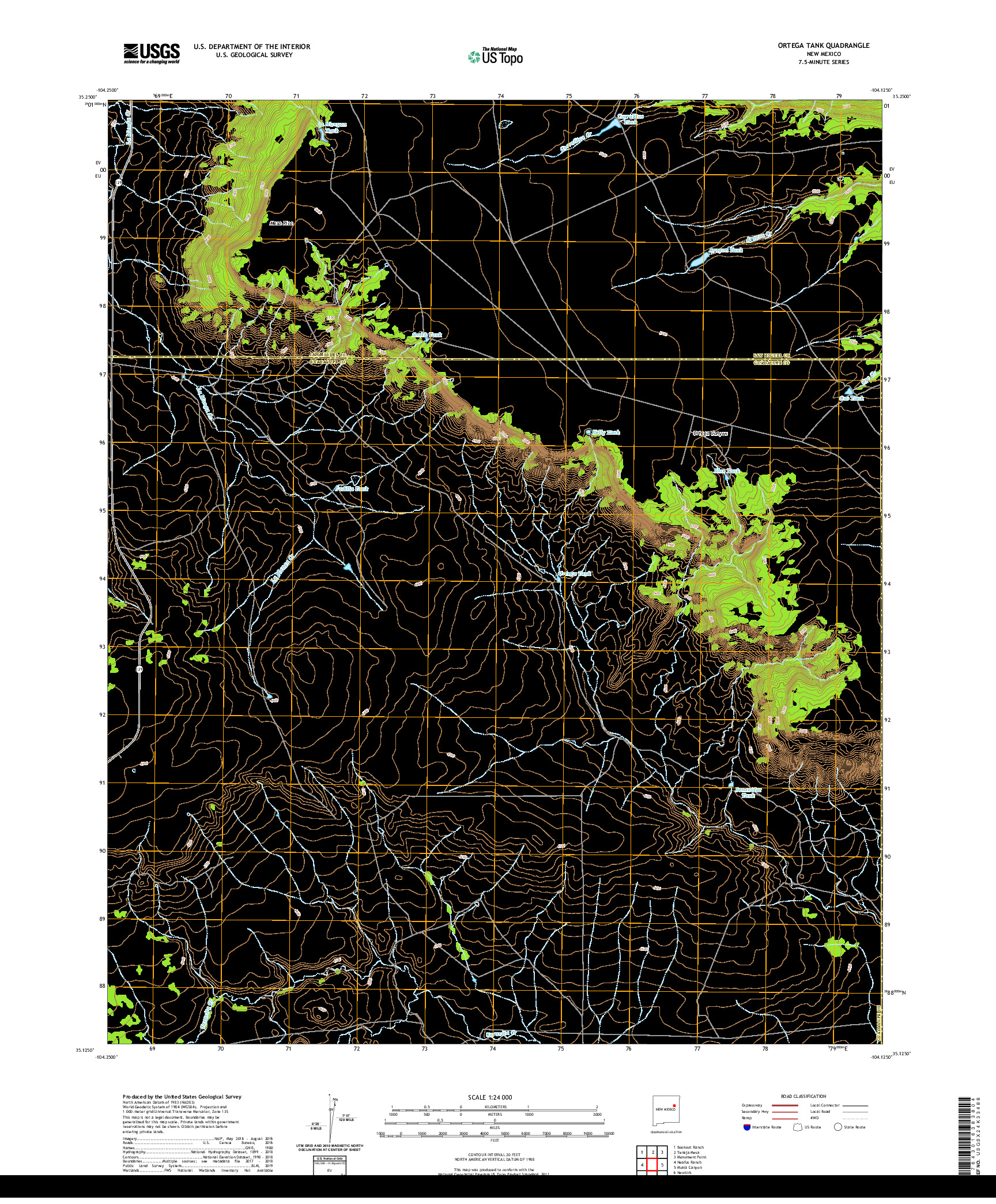 USGS US TOPO 7.5-MINUTE MAP FOR ORTEGA TANK, NM 2020
