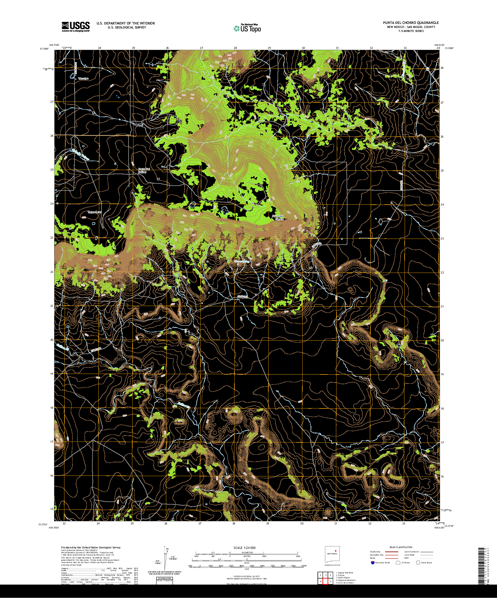 USGS US TOPO 7.5-MINUTE MAP FOR PUNTA DEL CHORRO, NM 2020