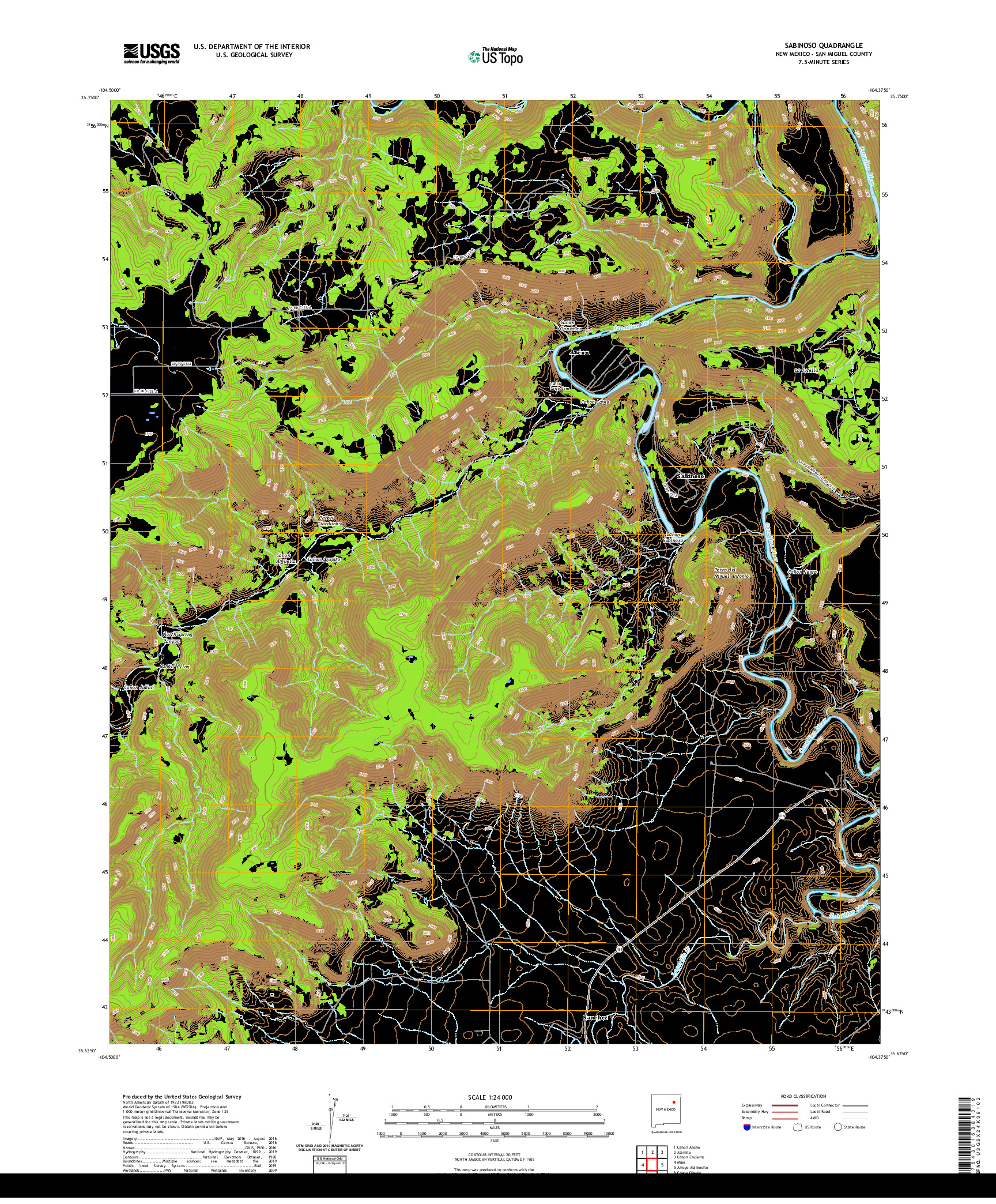 USGS US TOPO 7.5-MINUTE MAP FOR SABINOSO, NM 2020