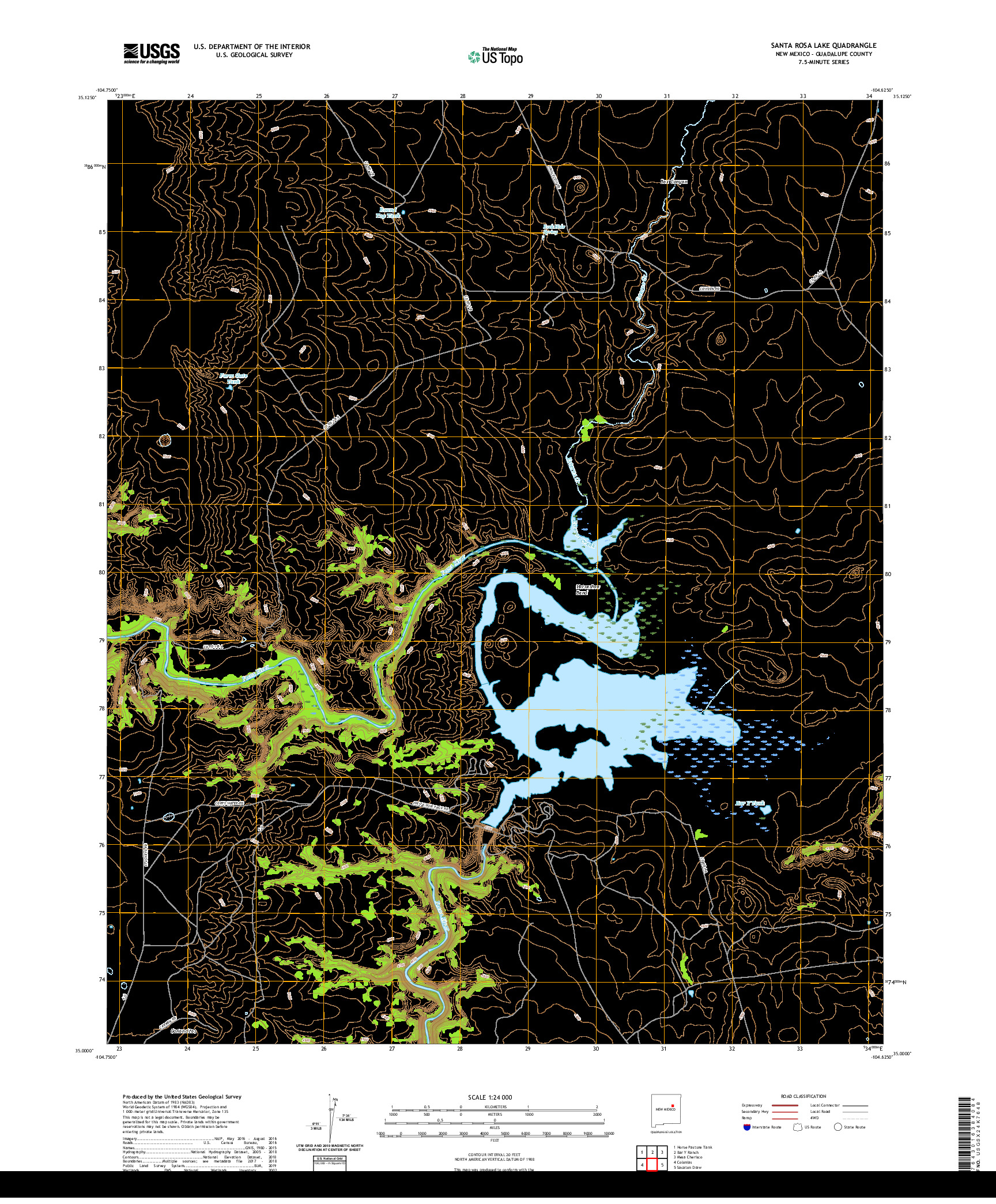 USGS US TOPO 7.5-MINUTE MAP FOR SANTA ROSA LAKE, NM 2020