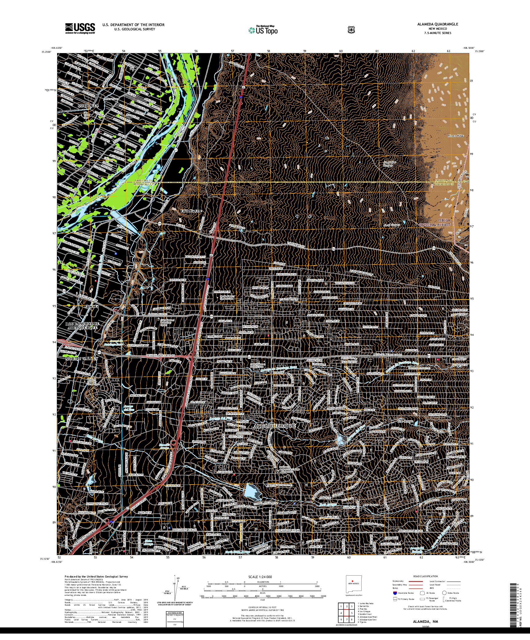 USGS US TOPO 7.5-MINUTE MAP FOR ALAMEDA, NM 2020