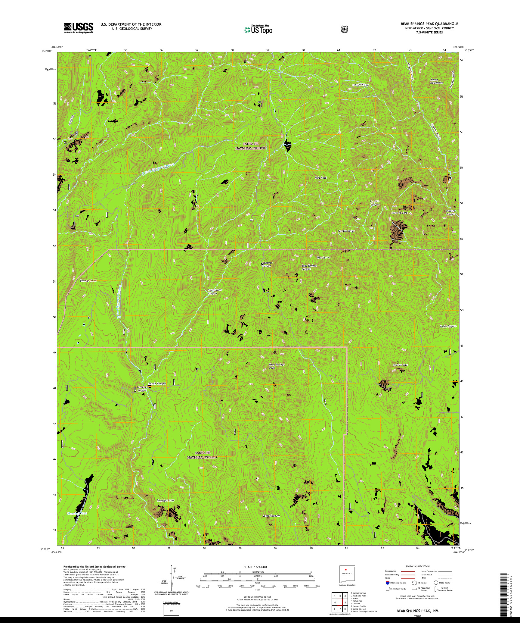 USGS US TOPO 7.5-MINUTE MAP FOR BEAR SPRINGS PEAK, NM 2020