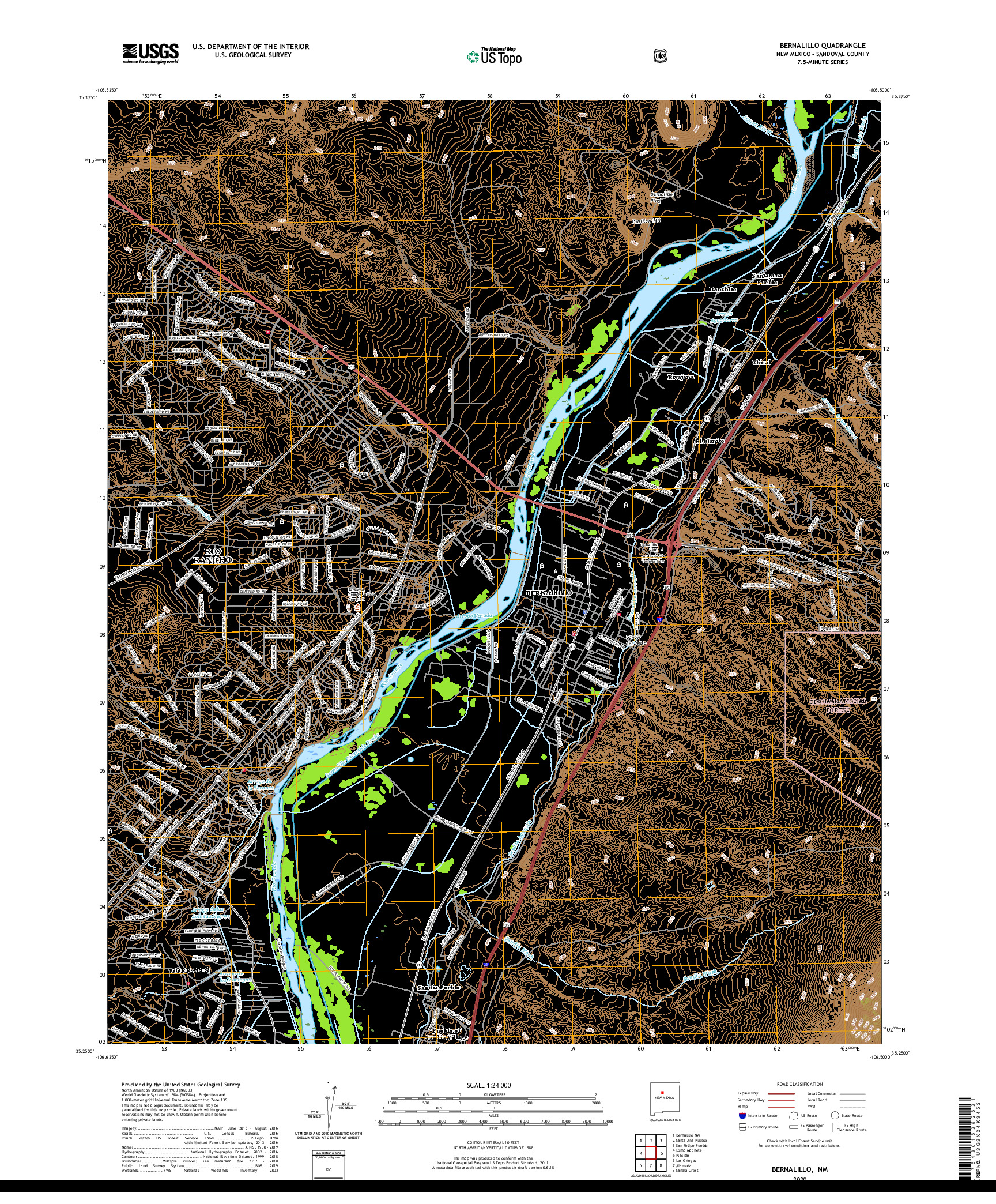 USGS US TOPO 7.5-MINUTE MAP FOR BERNALILLO, NM 2020