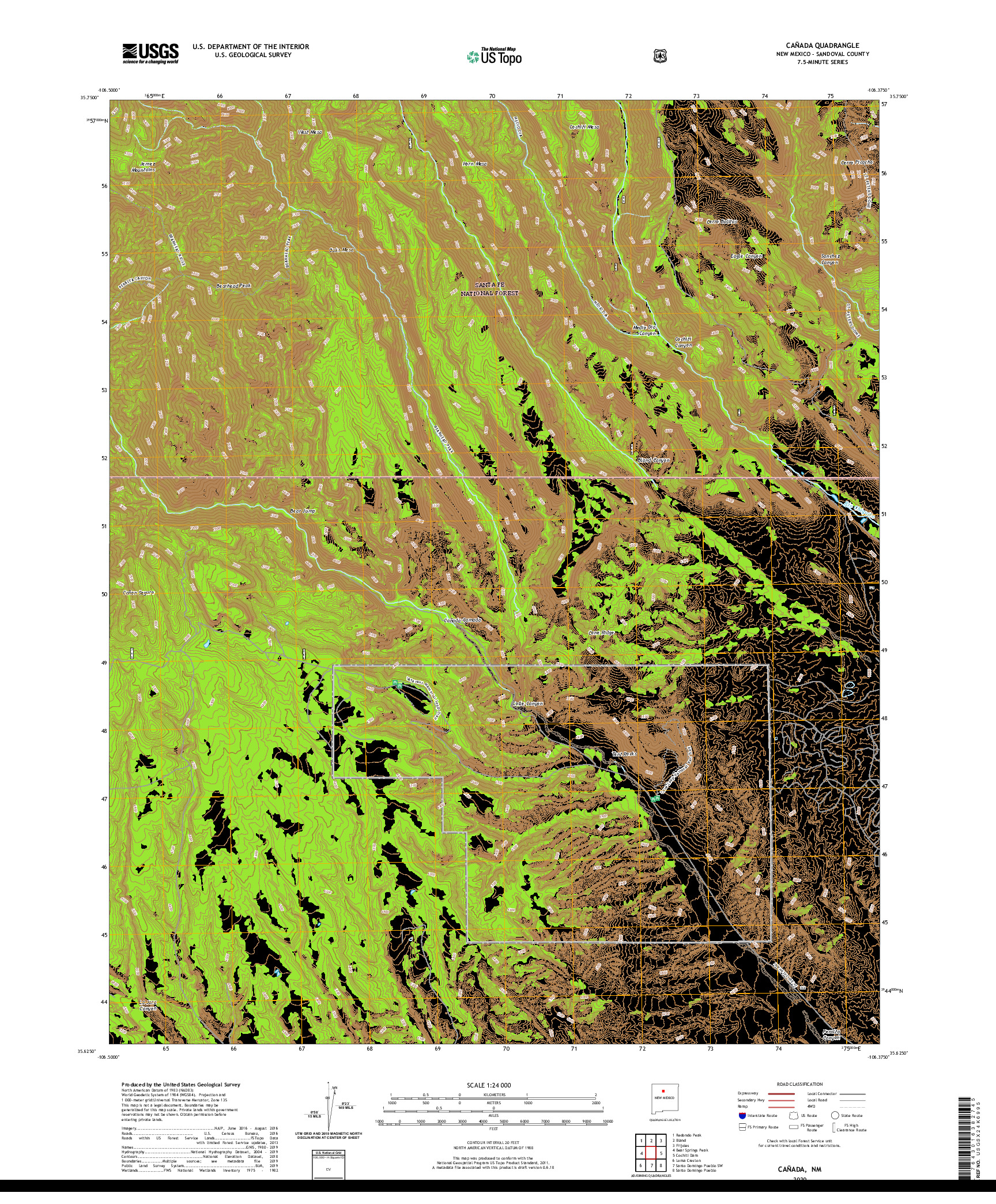 USGS US TOPO 7.5-MINUTE MAP FOR CANADA, NM 2020