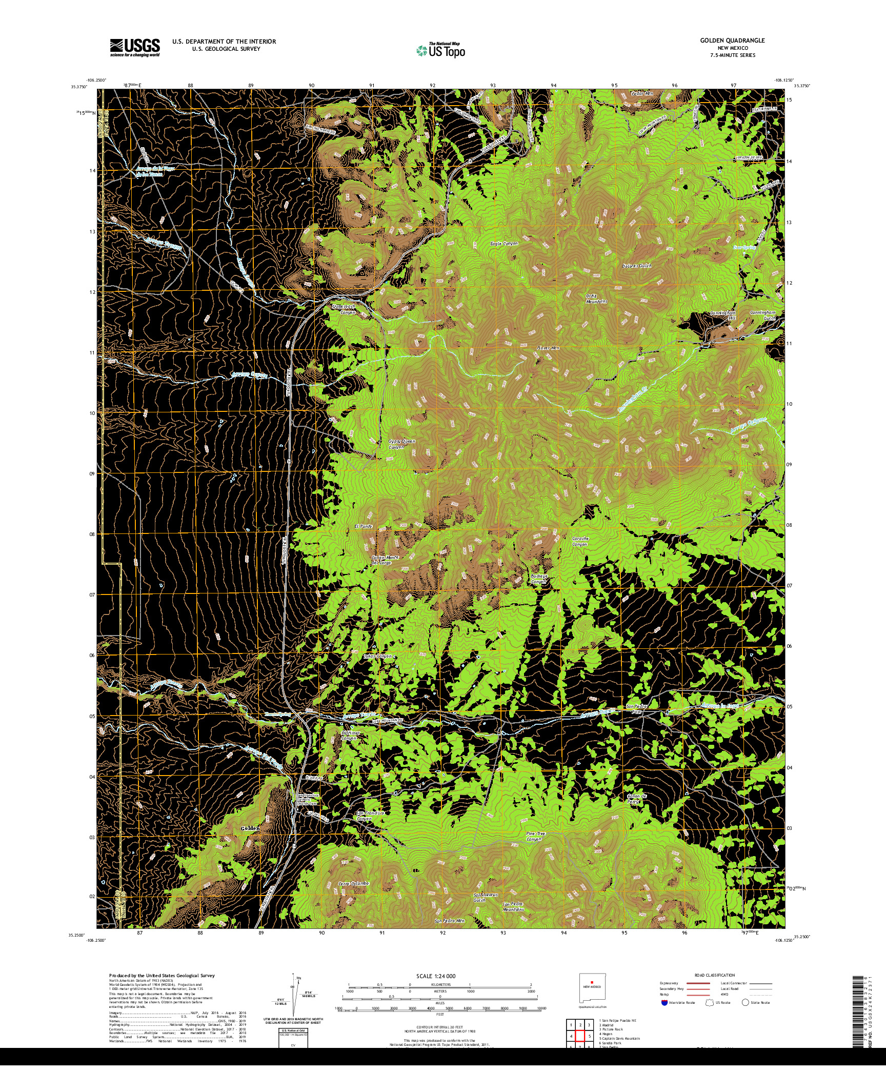 USGS US TOPO 7.5-MINUTE MAP FOR GOLDEN, NM 2020