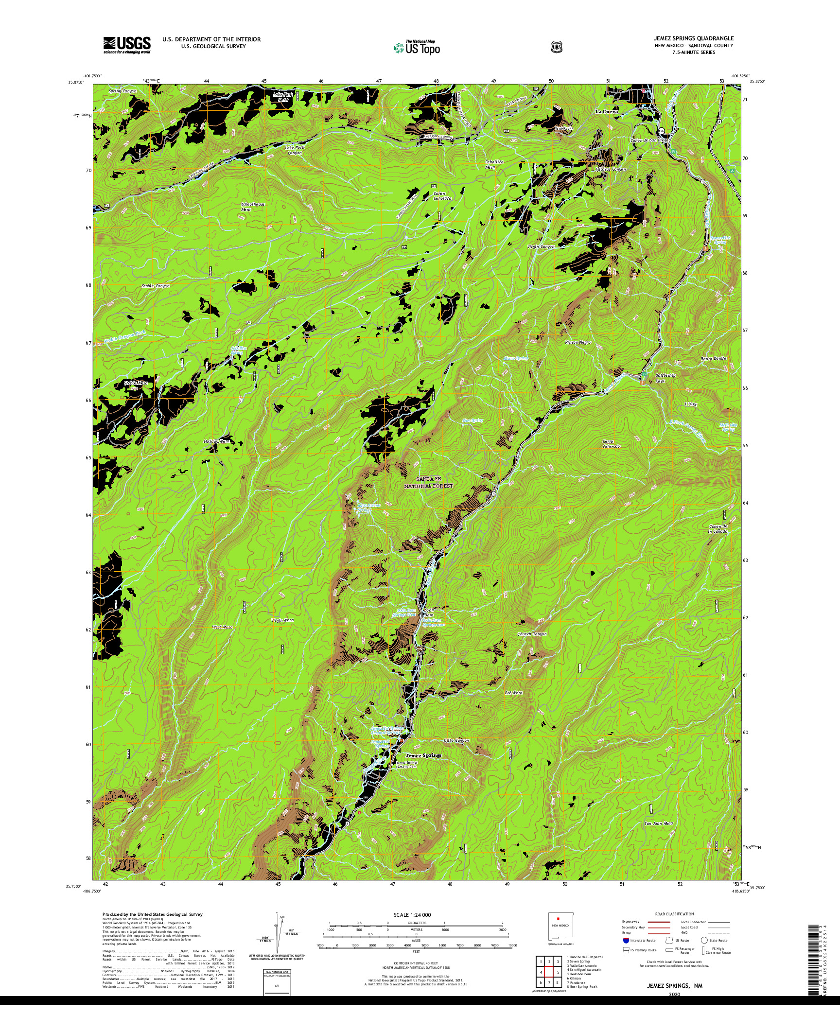 USGS US TOPO 7.5-MINUTE MAP FOR JEMEZ SPRINGS, NM 2020