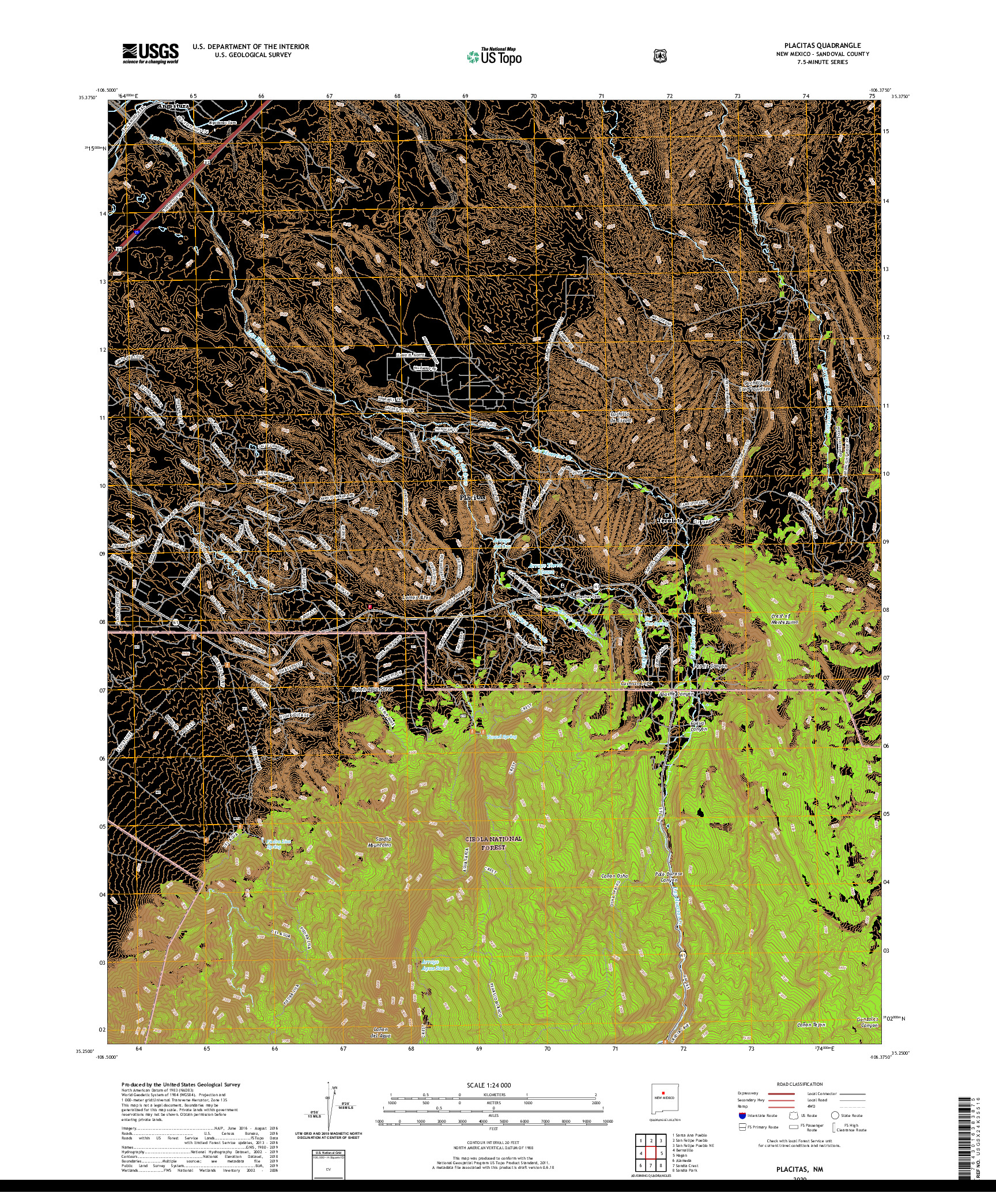 USGS US TOPO 7.5-MINUTE MAP FOR PLACITAS, NM 2020