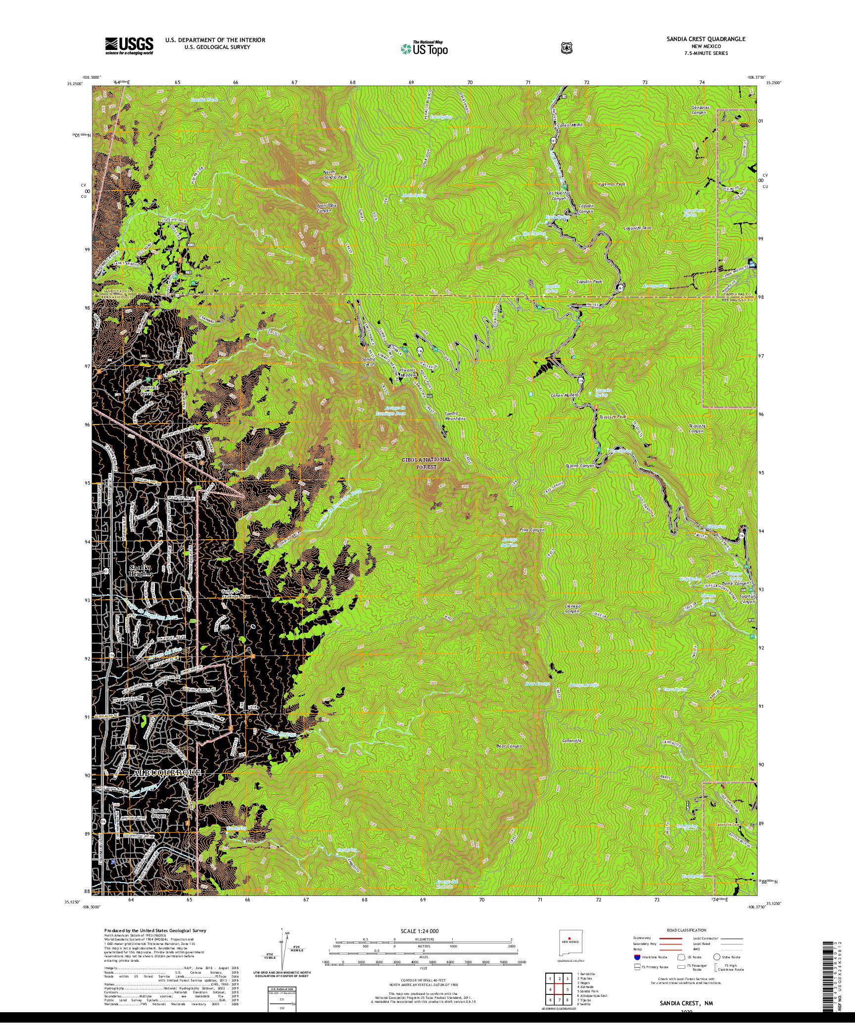 USGS US TOPO 7.5-MINUTE MAP FOR SANDIA CREST, NM 2020