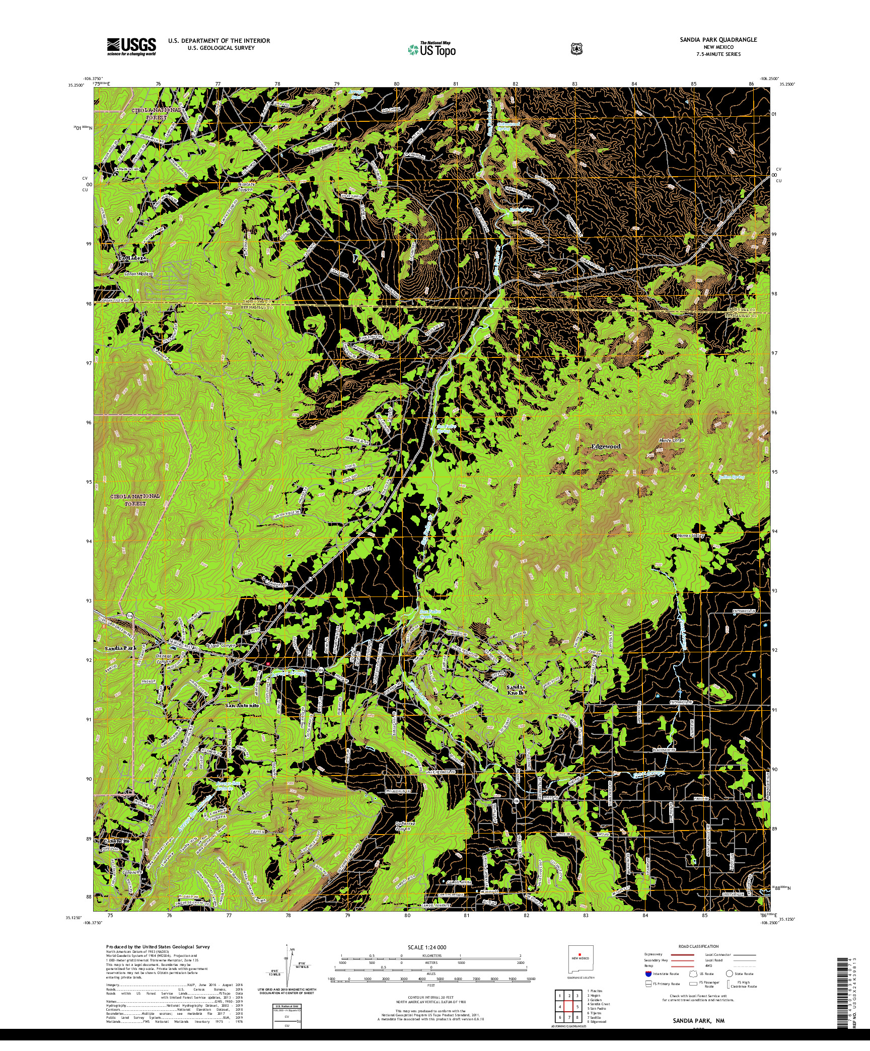 USGS US TOPO 7.5-MINUTE MAP FOR SANDIA PARK, NM 2020