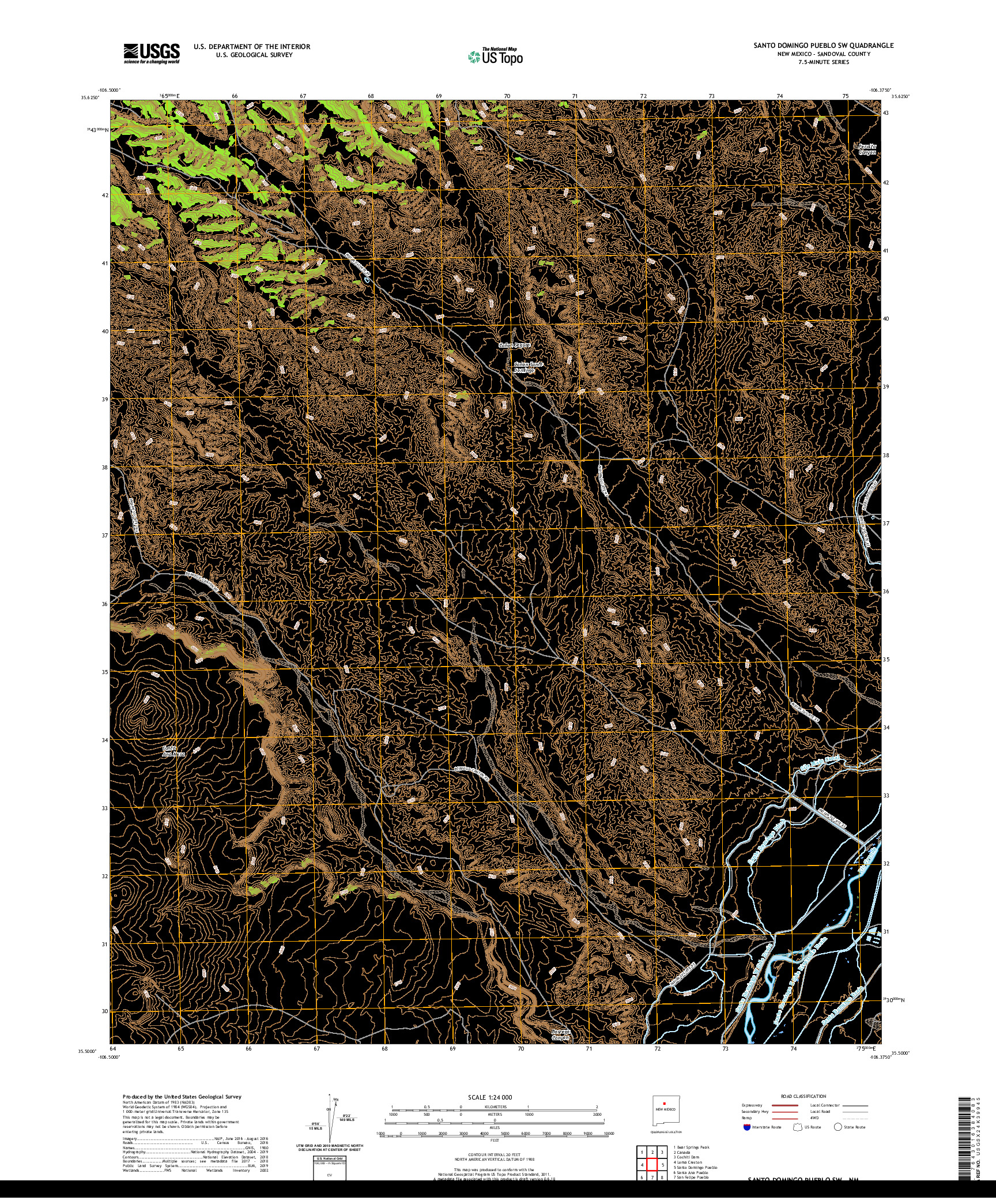 USGS US TOPO 7.5-MINUTE MAP FOR SANTO DOMINGO PUEBLO SW, NM 2020
