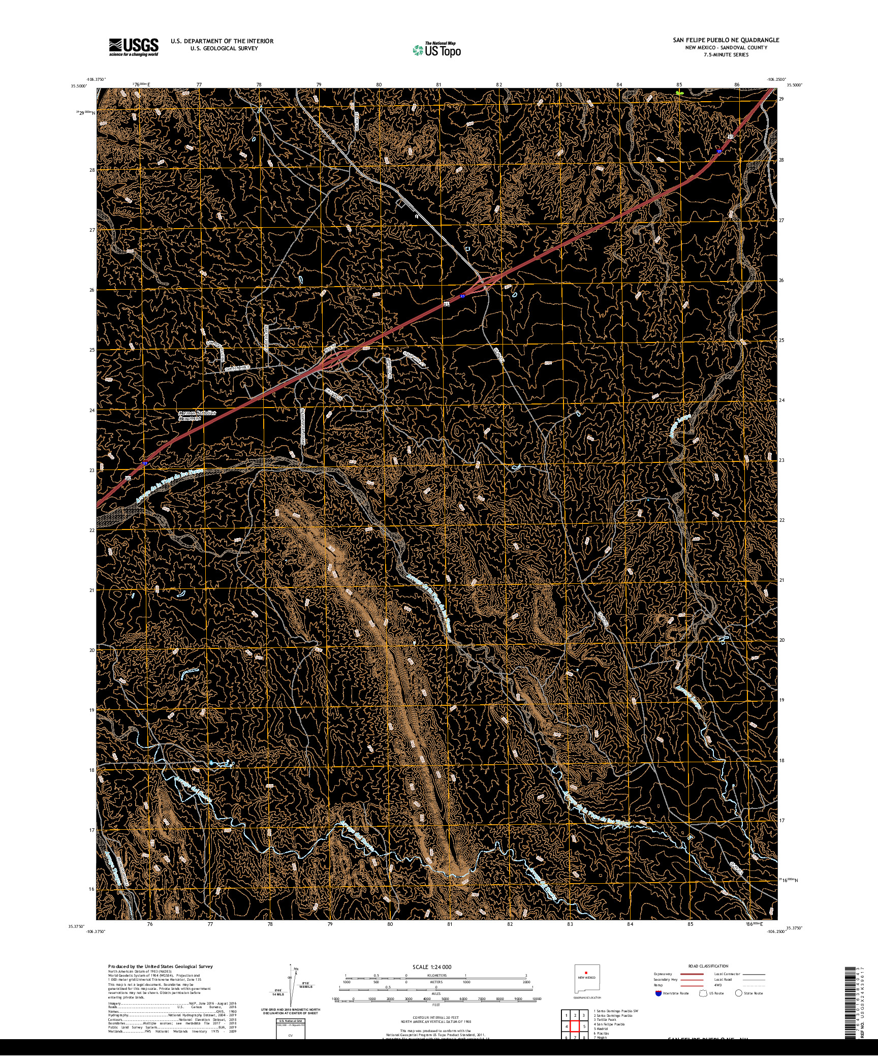 USGS US TOPO 7.5-MINUTE MAP FOR SAN FELIPE PUEBLO NE, NM 2020