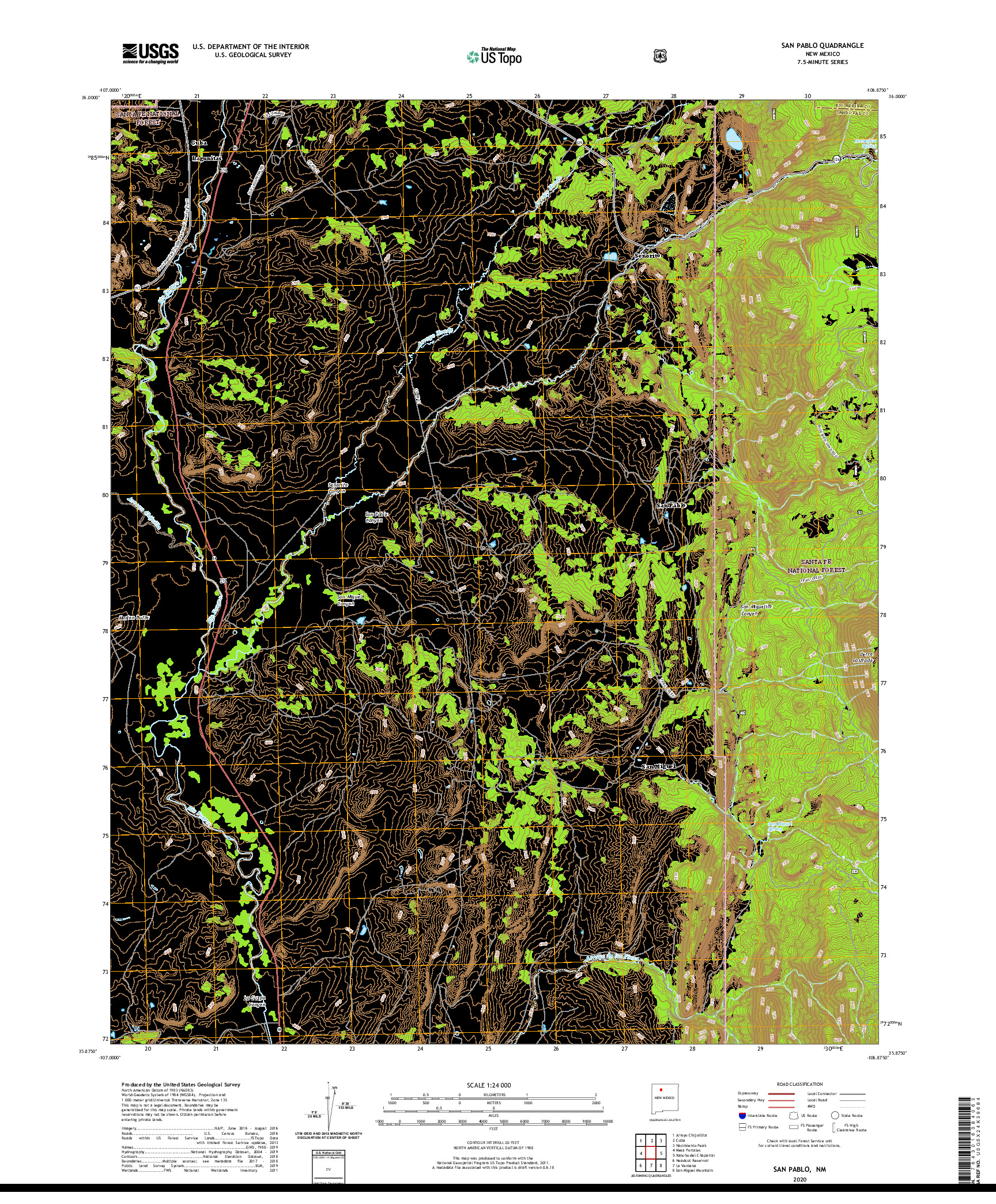 USGS US TOPO 7.5-MINUTE MAP FOR SAN PABLO, NM 2020