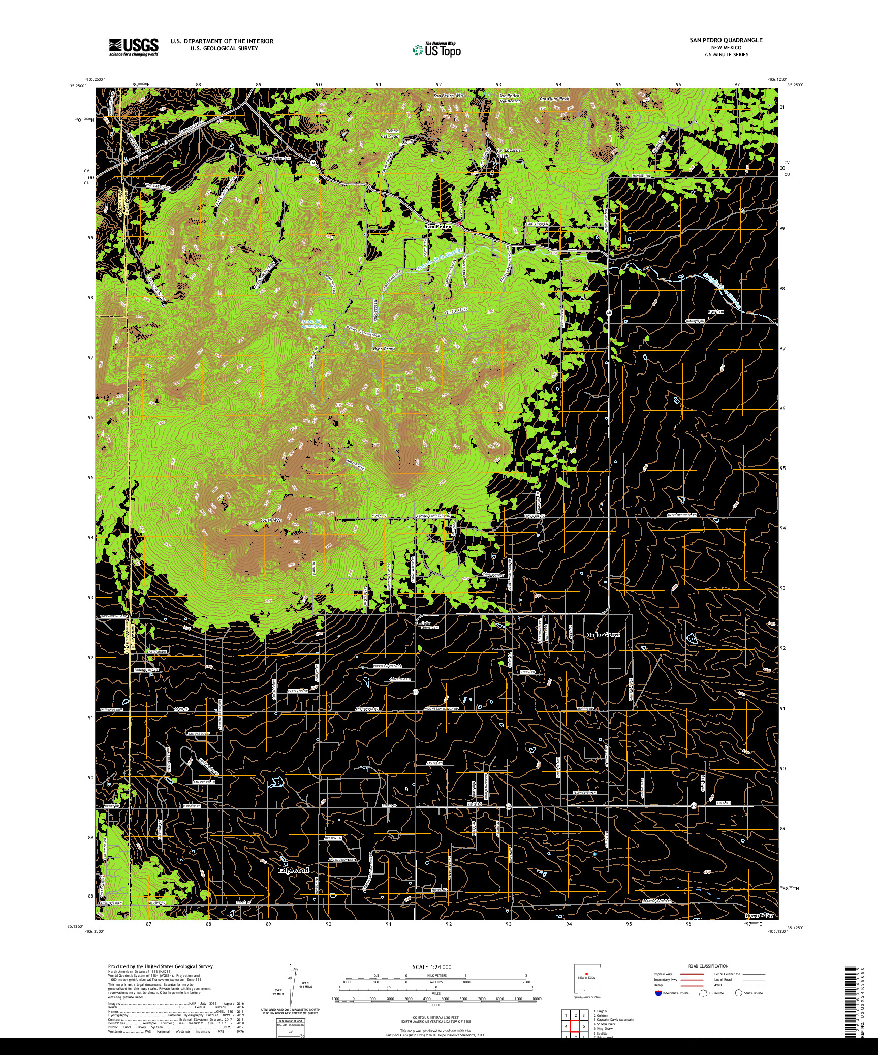 USGS US TOPO 7.5-MINUTE MAP FOR SAN PEDRO, NM 2020