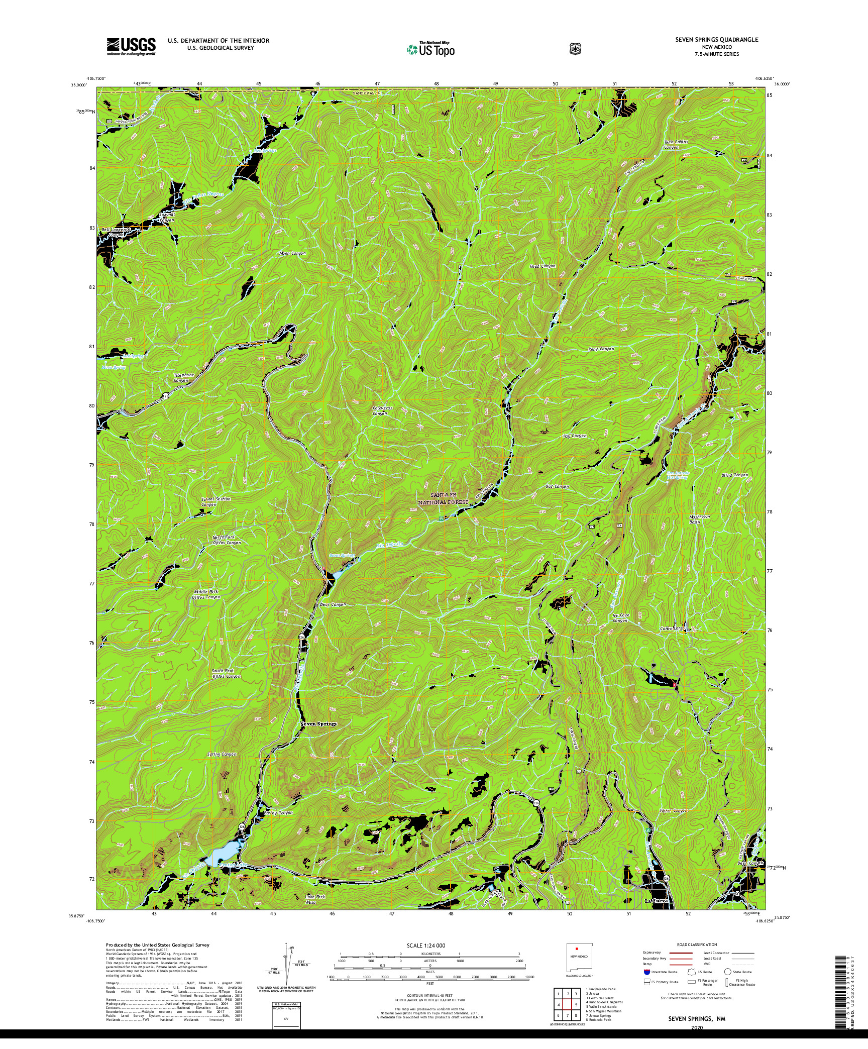 USGS US TOPO 7.5-MINUTE MAP FOR SEVEN SPRINGS, NM 2020