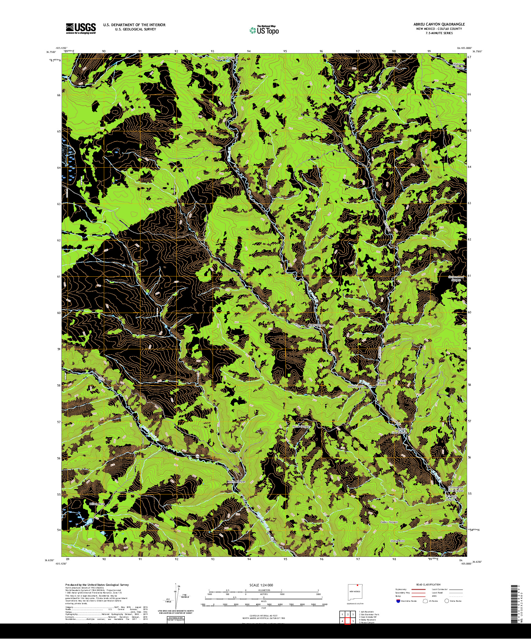 USGS US TOPO 7.5-MINUTE MAP FOR ABREU CANYON, NM 2020