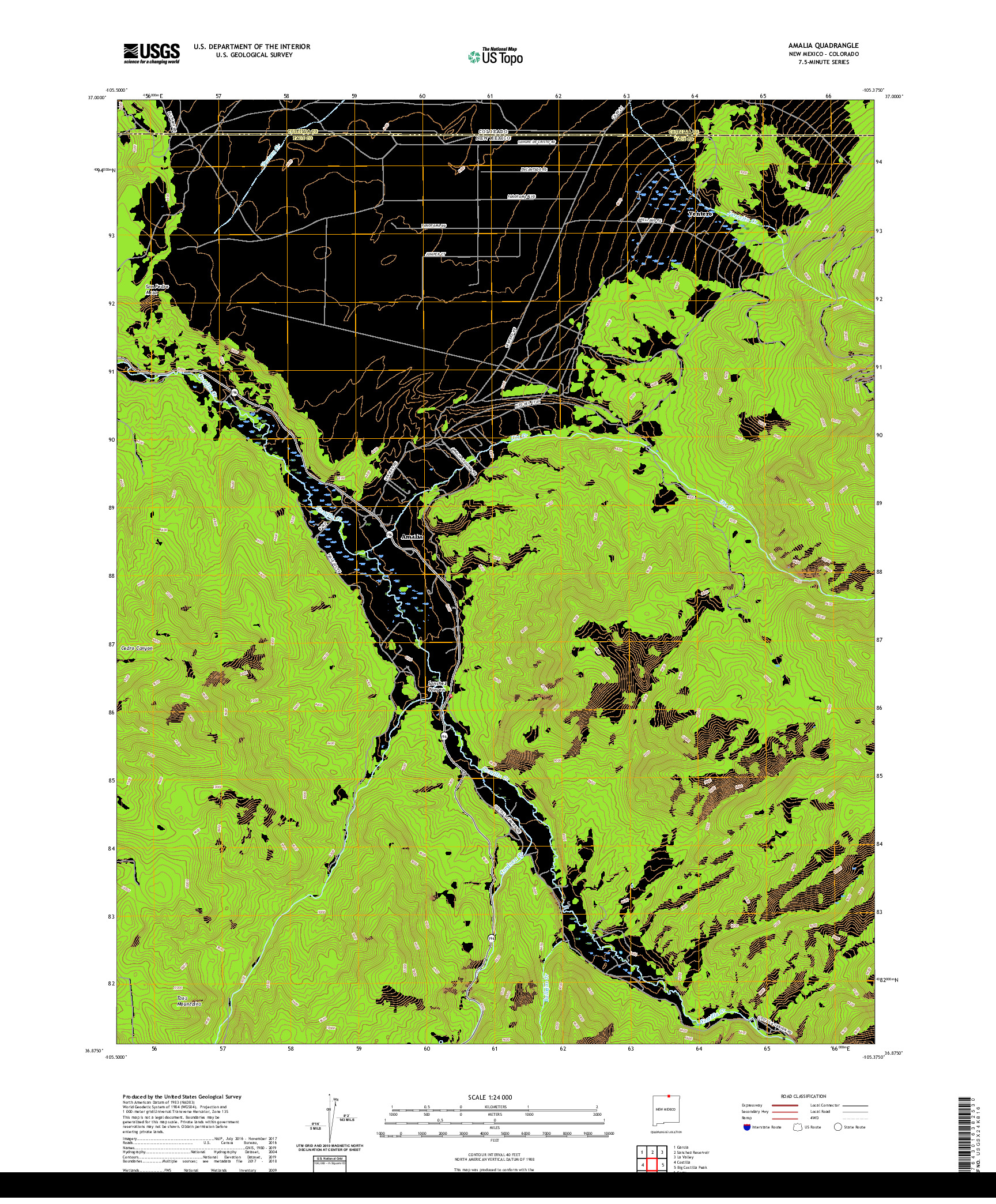 USGS US TOPO 7.5-MINUTE MAP FOR AMALIA, NM,CO 2020