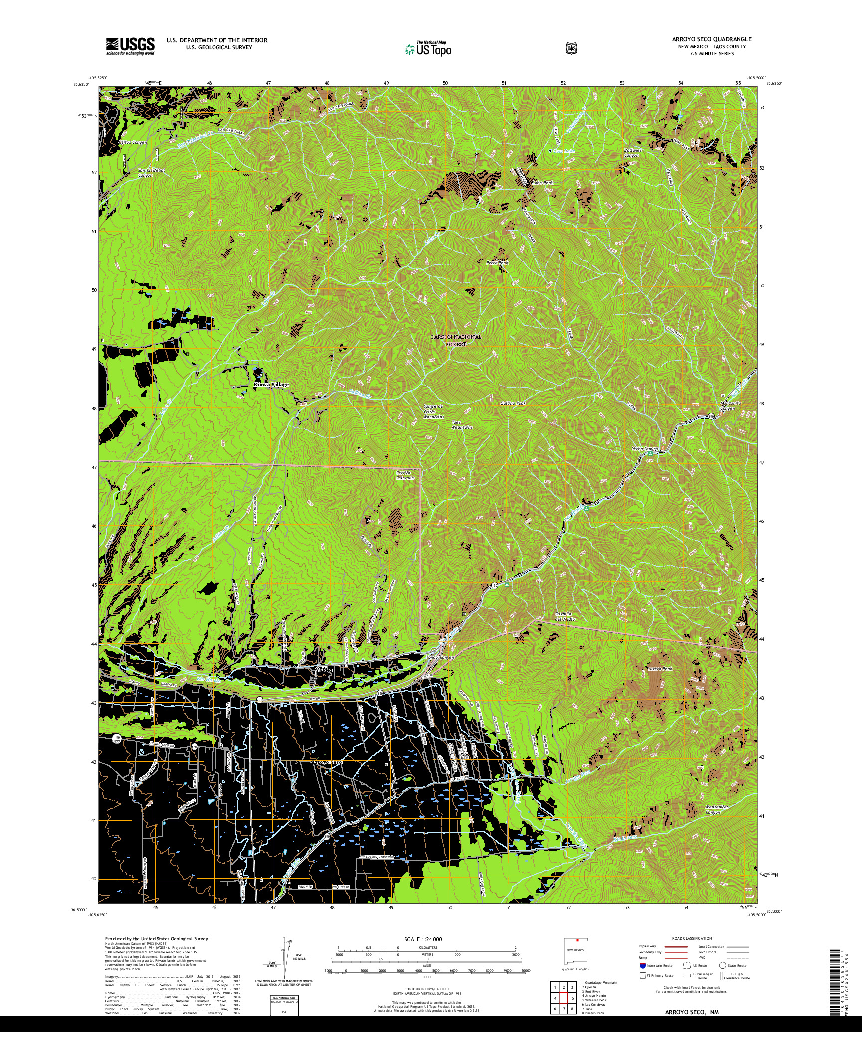 USGS US TOPO 7.5-MINUTE MAP FOR ARROYO SECO, NM 2020