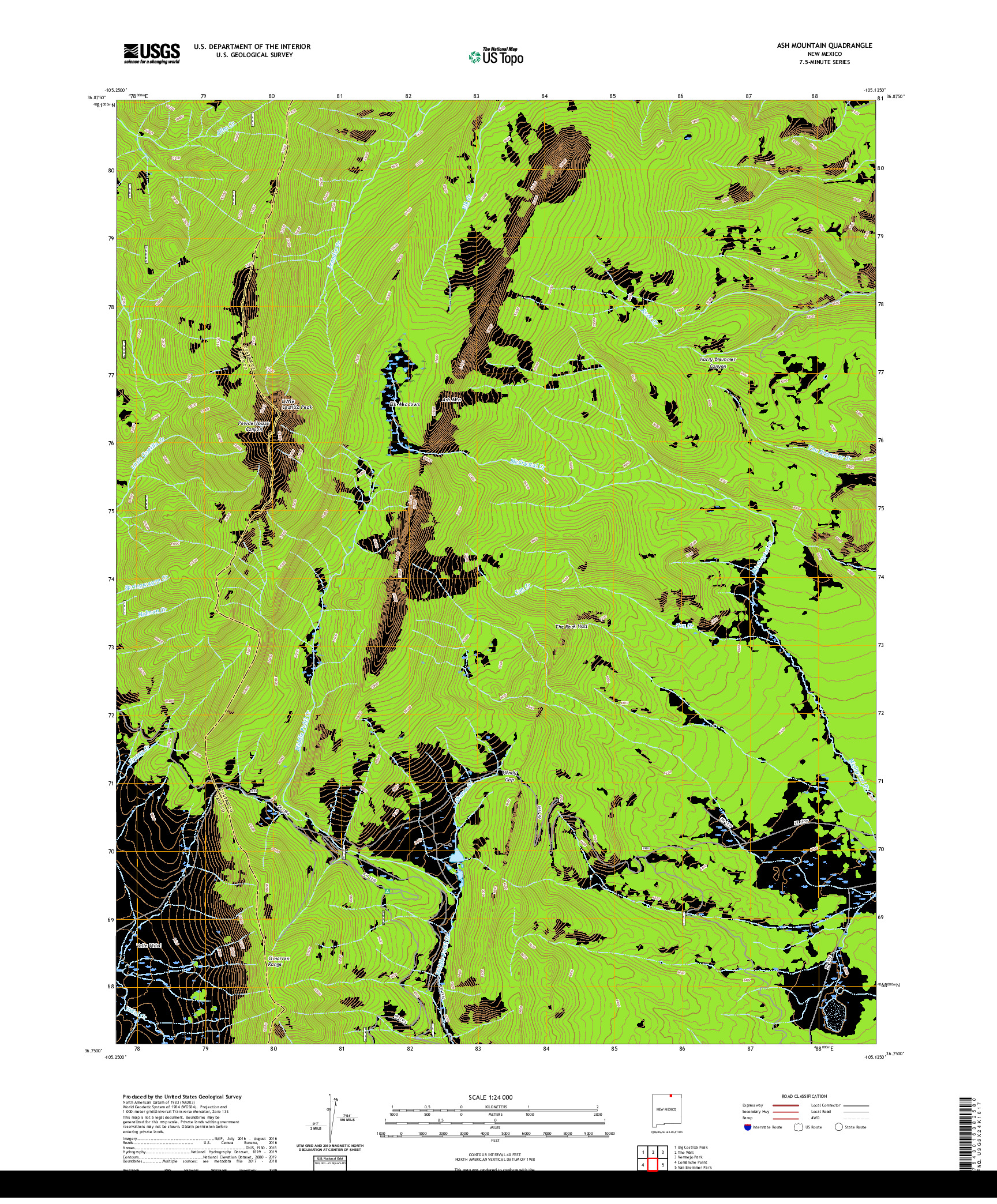 USGS US TOPO 7.5-MINUTE MAP FOR ASH MOUNTAIN, NM 2020