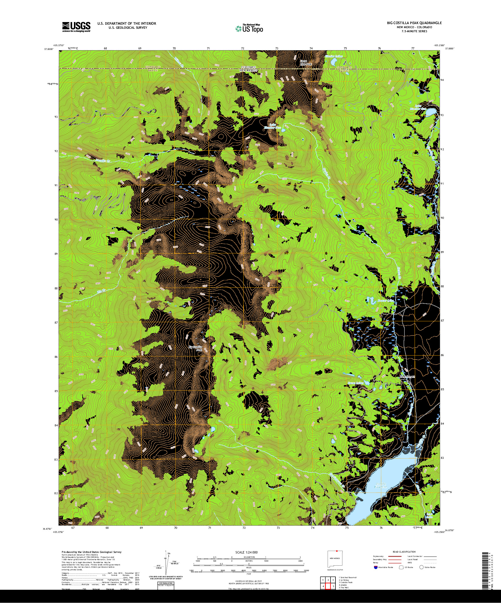 USGS US TOPO 7.5-MINUTE MAP FOR BIG COSTILLA PEAK, NM,CO 2020