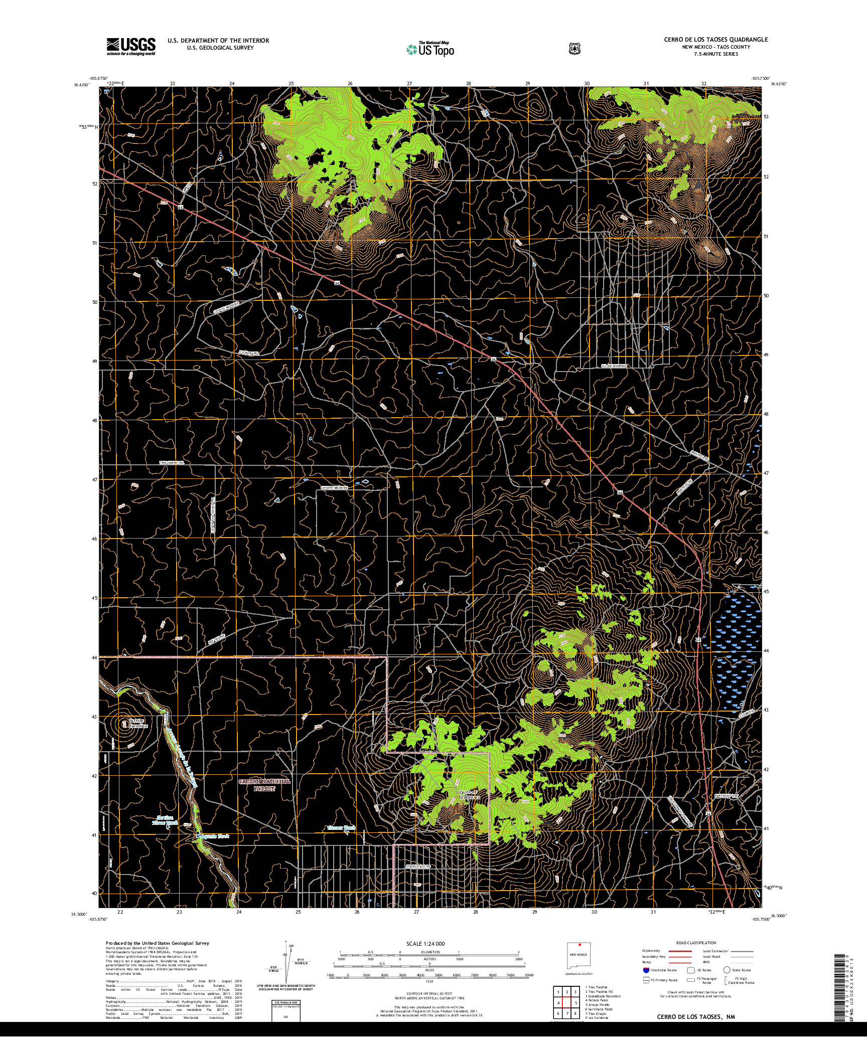 USGS US TOPO 7.5-MINUTE MAP FOR CERRO DE LOS TAOSES, NM 2020