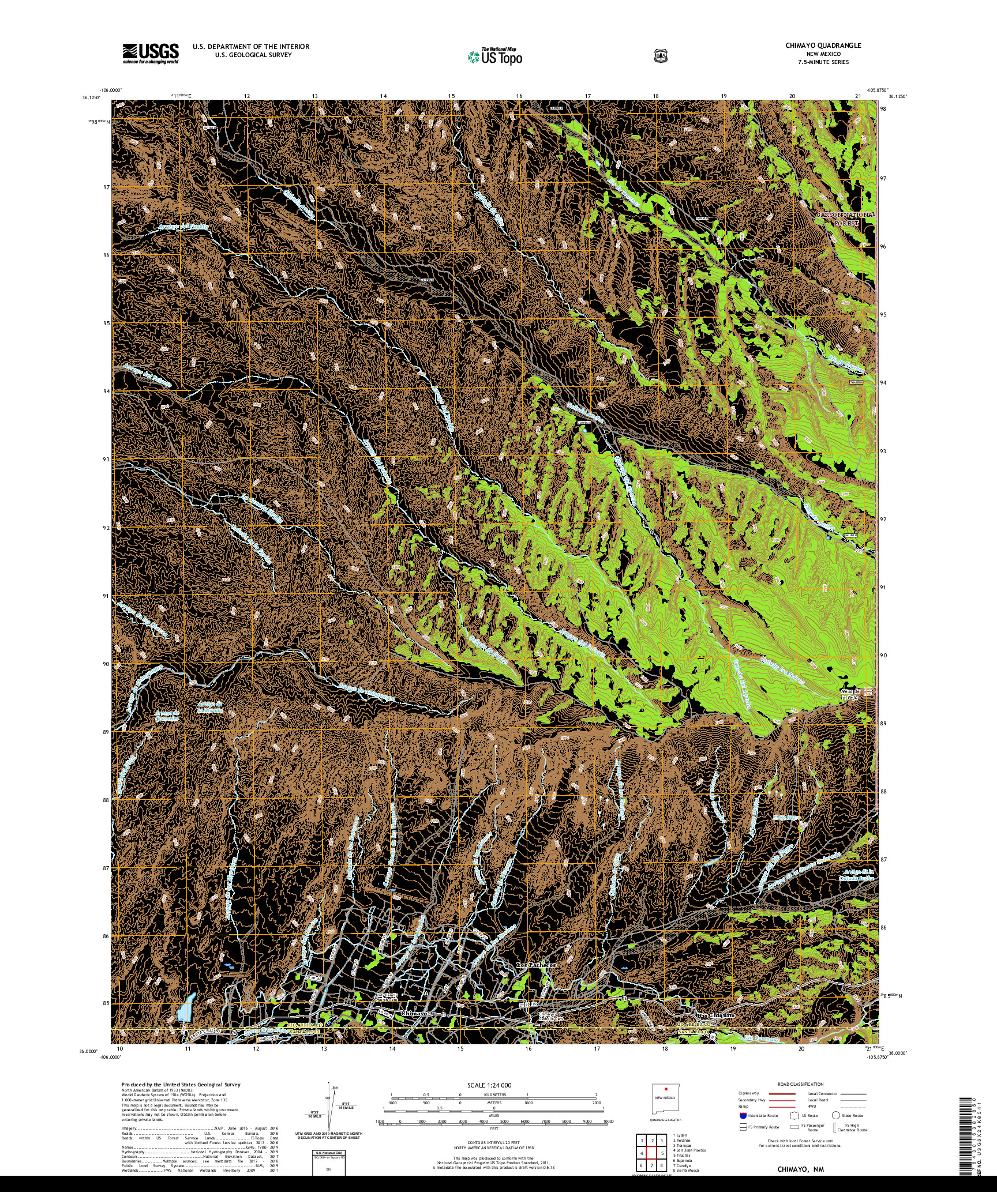 USGS US TOPO 7.5-MINUTE MAP FOR CHIMAYO, NM 2020