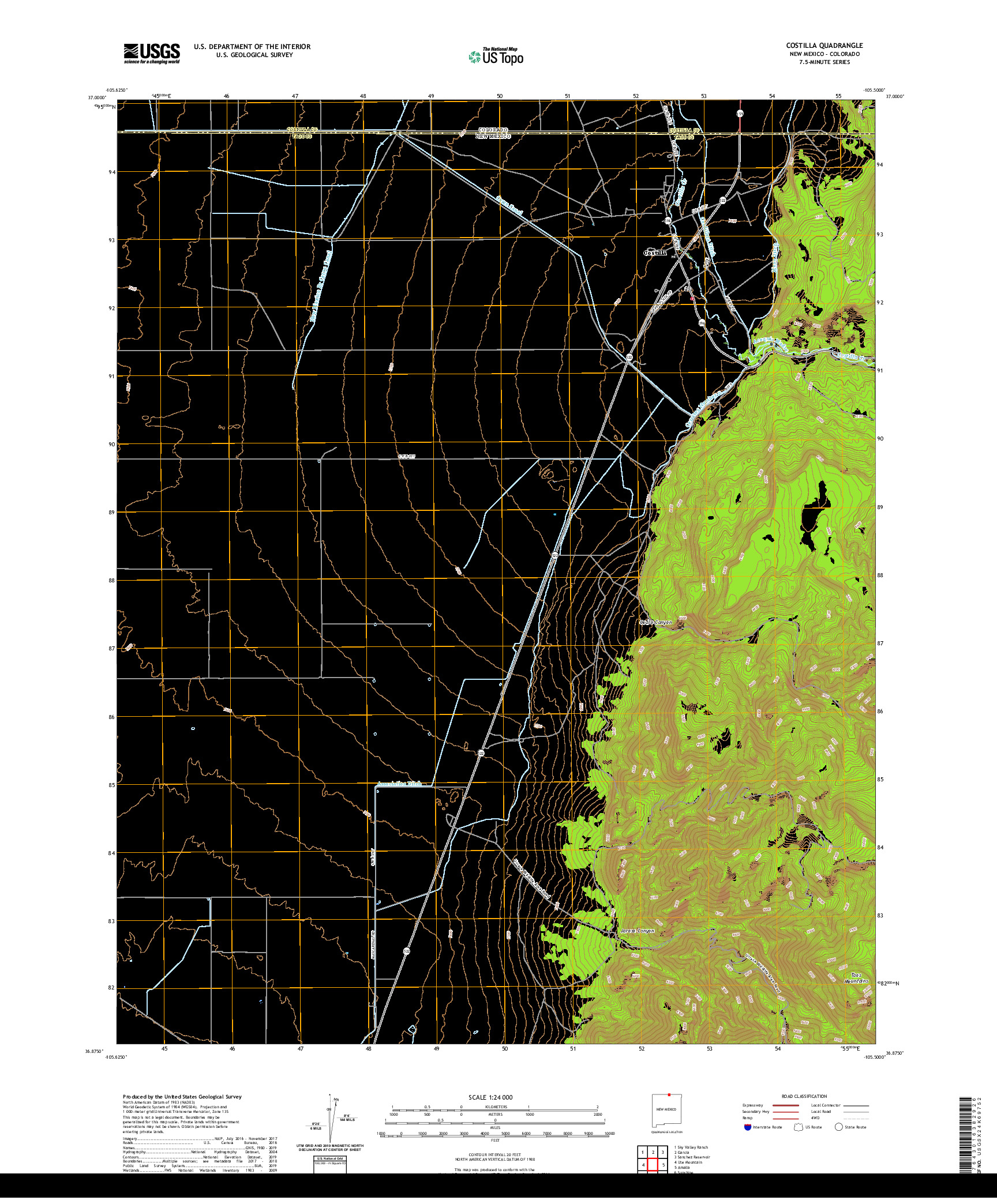 USGS US TOPO 7.5-MINUTE MAP FOR COSTILLA, NM,CO 2020