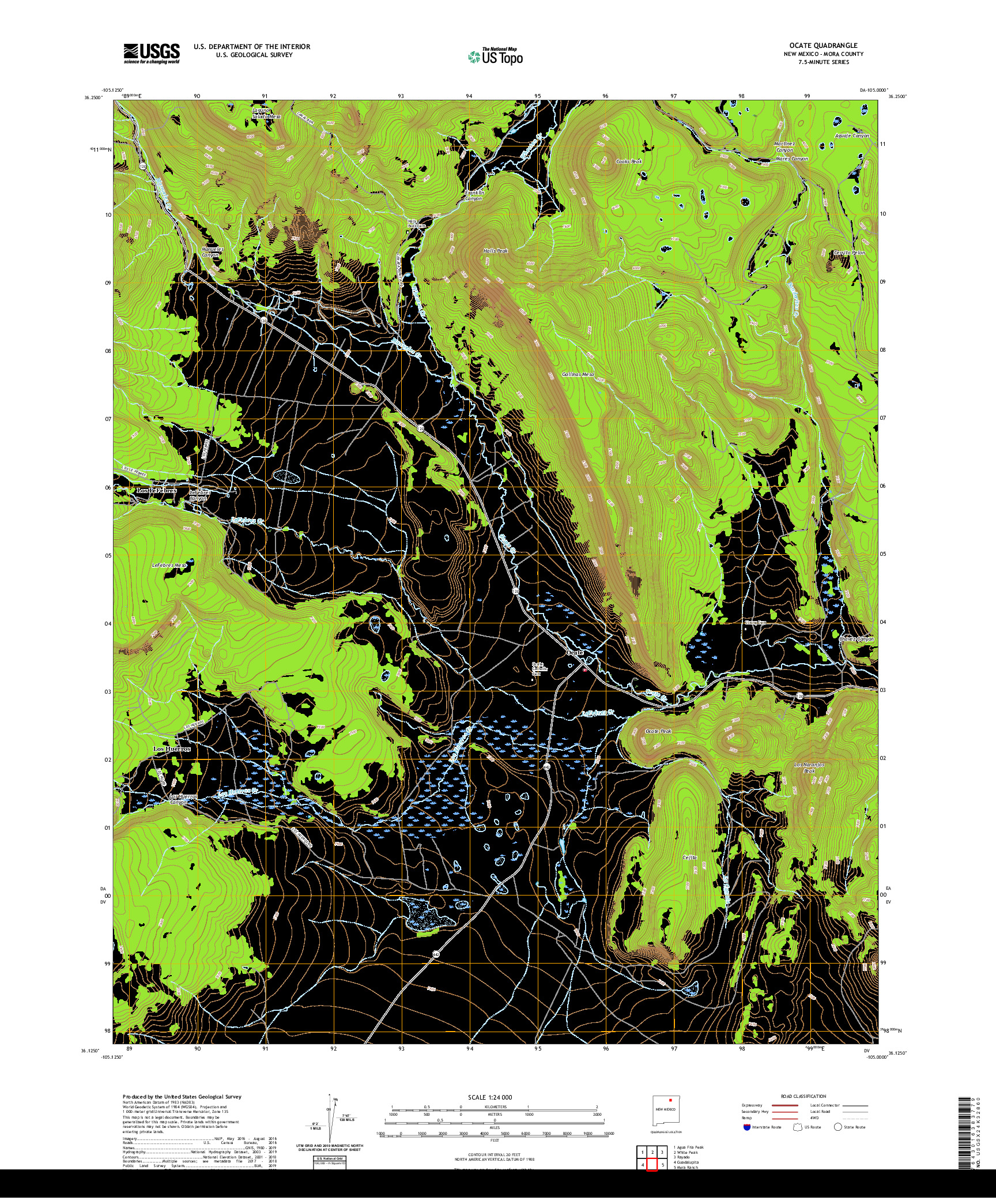 USGS US TOPO 7.5-MINUTE MAP FOR OCATE, NM 2020